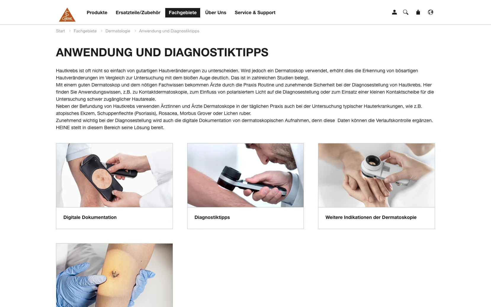 Screenshot-Beleg: Heine Optotechnik — Kriterium 6.7 Content-/Ratgeber-Bereich