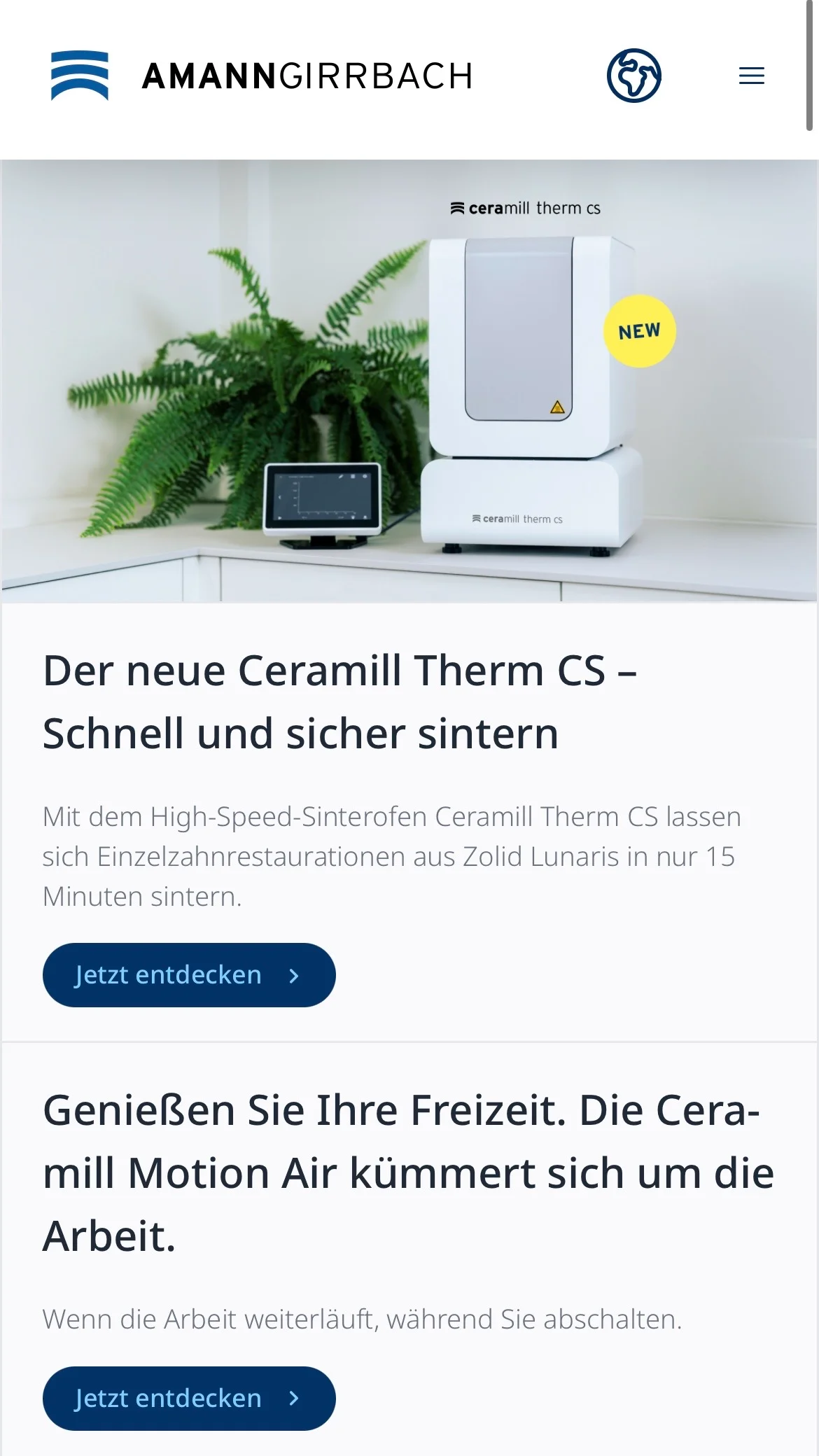 Screenshot-Beleg: Amann Girrbach — Kriterium 7.5 Mobile Bedienbarkeit
