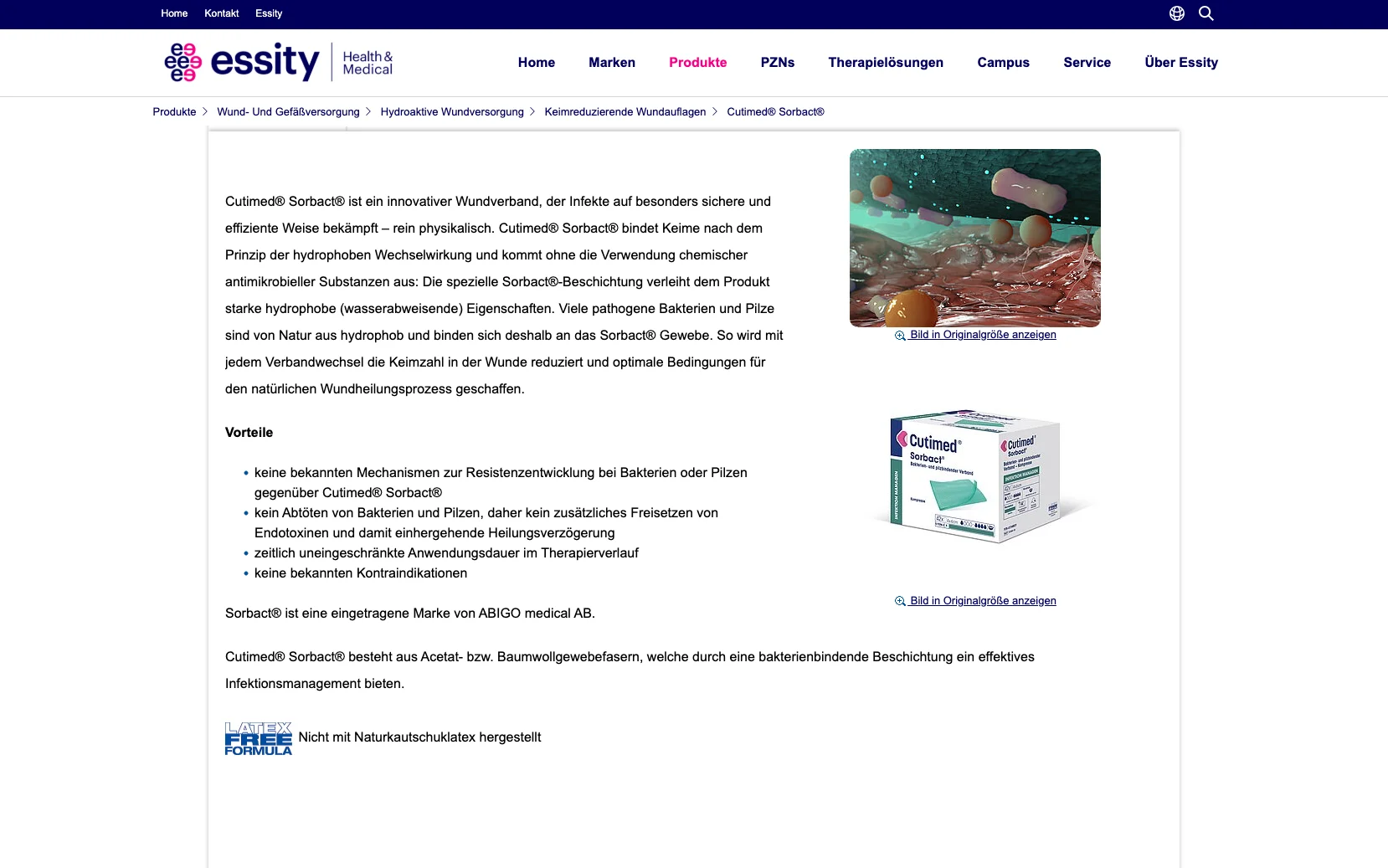 Screenshot-Beleg: Medical Essity — Kriterium 4.3 Strukturierte Produktinformation
