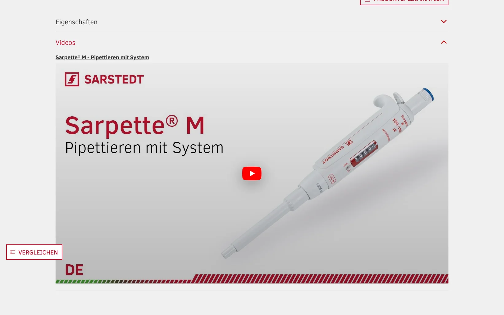 Screenshot-Beleg: Sarstedt — Kriterium 4.6 Anwendungs-/Demo-Video auf der Produktseite