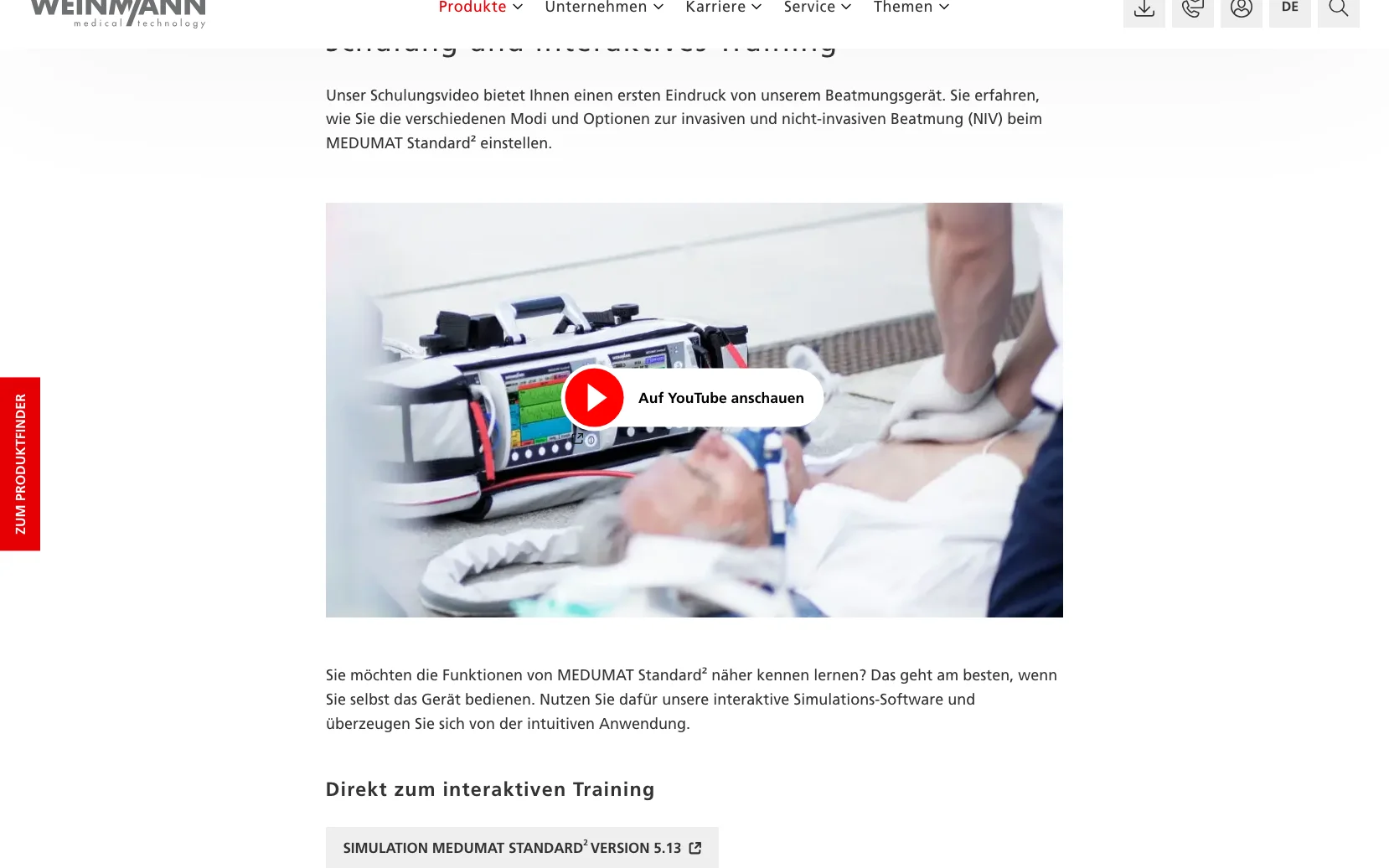 Screenshot-Beleg: Weinmann Emergency — Kriterium 4.6 Anwendungs-/Demo-Video auf der Produktseite