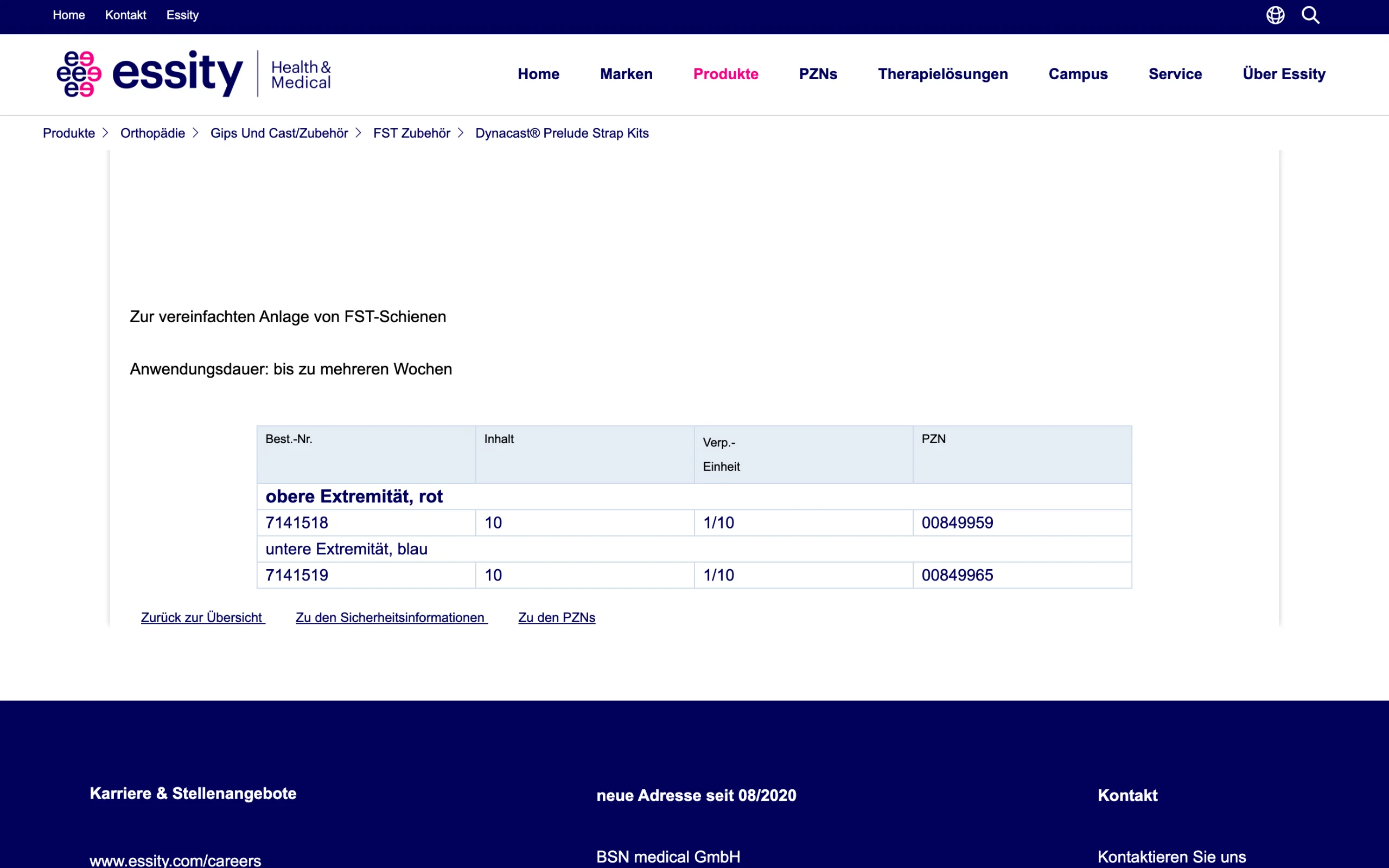 Screenshot-Beleg: Medical Essity — Kriterium 5.1 „Wo kaufen"-Info auf Site