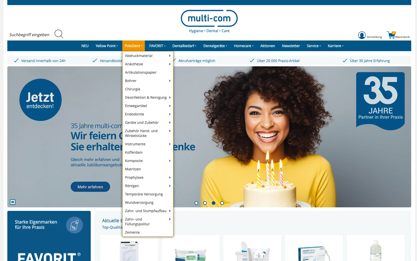 Screenshot-Beleg: multi-com — Kriterium 2.4 Mega-Menü / Hauptnavigation