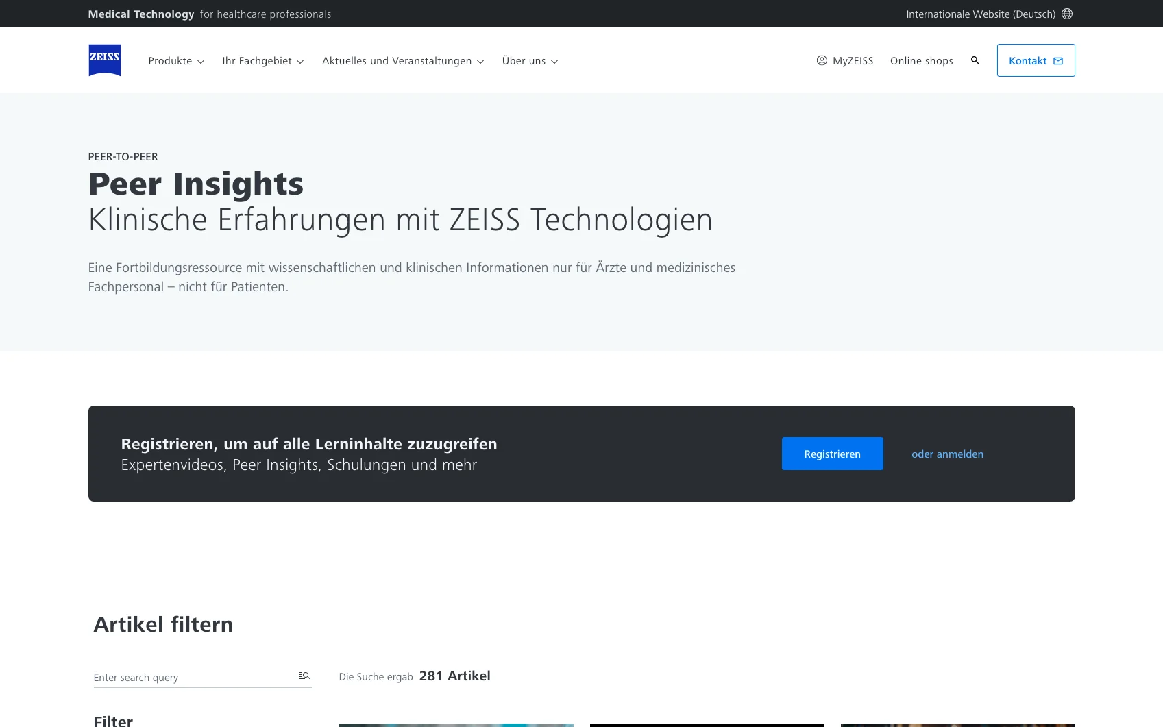 Screenshot-Beleg: Carl Zeiss Meditec — Kriterium 4.5 Klinische Studien / Evidenz