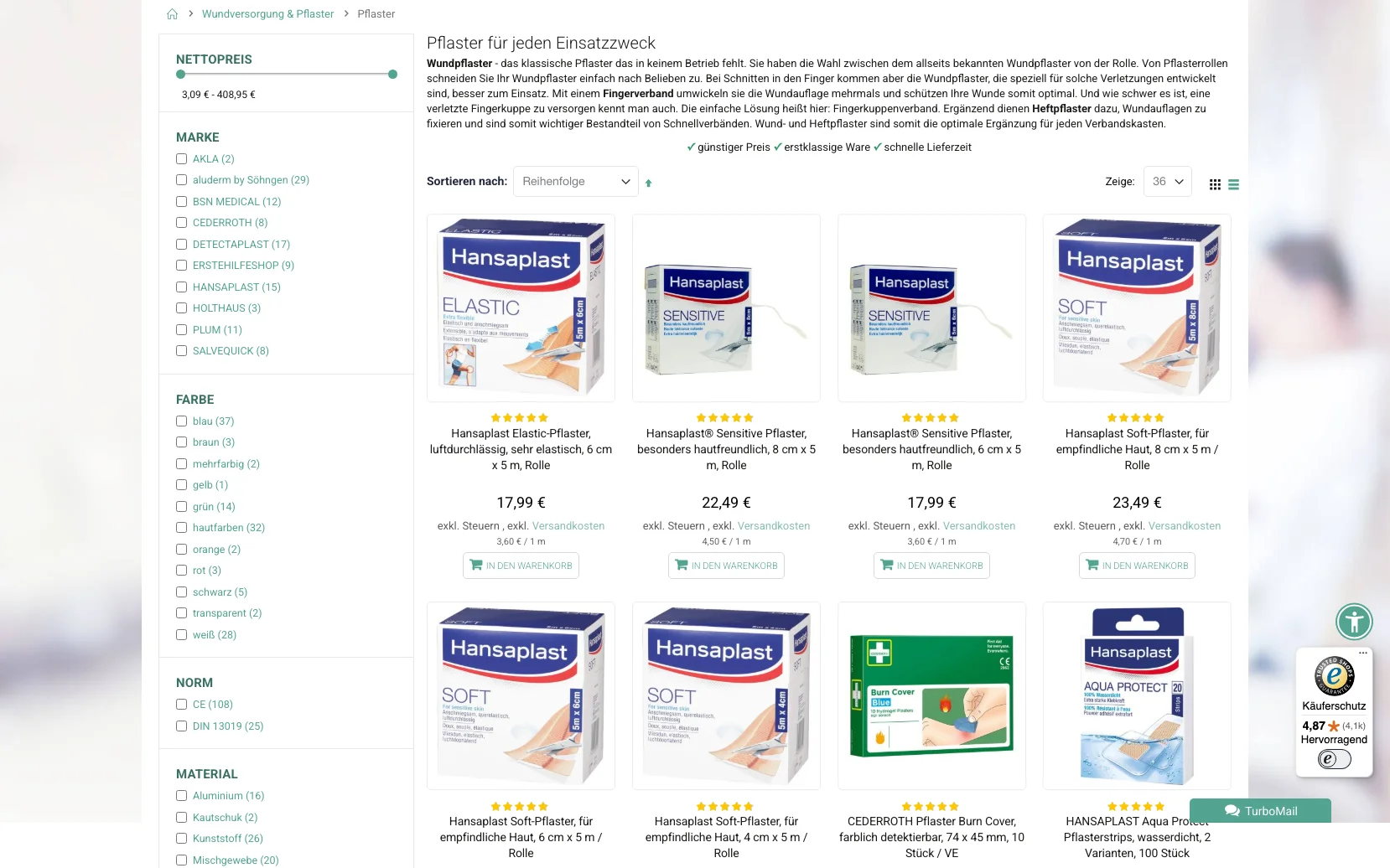 Screenshot-Beleg: erstehilfeshop.de — Kriterium 3.3 Produktidentifikation in der Produktliste