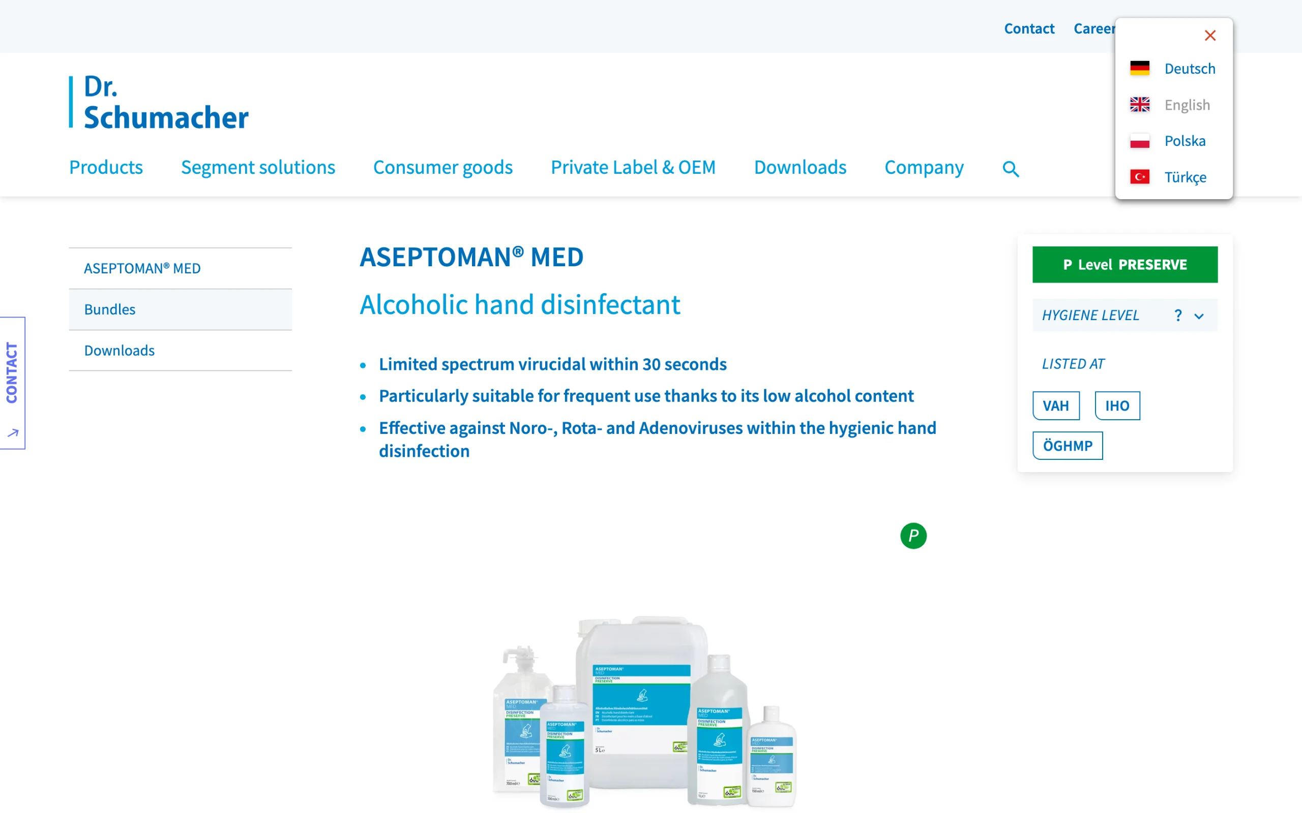 Screenshot-Beleg: Dr. Schumacher — Kriterium 1.5 Sprachauswahl