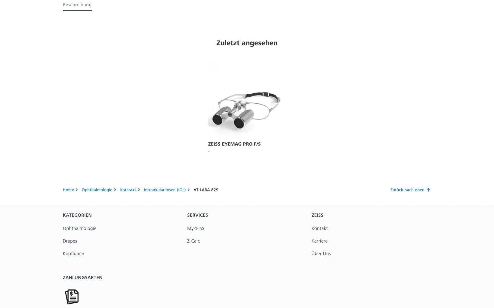 Screenshot-Beleg: Carl Zeiss Meditec — Kriterium 4.9 Passende Produkte & Zubehör