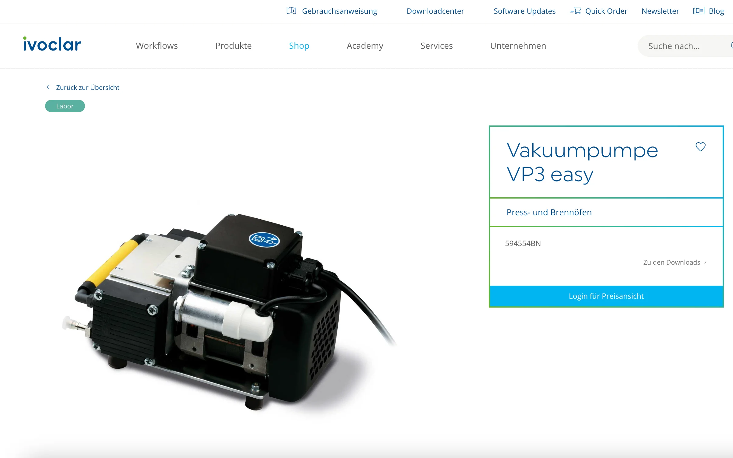 Screenshot-Beleg: Ivoclar Vivadent — Kriterium 1.1 Öffentlicher Katalog-Zugang