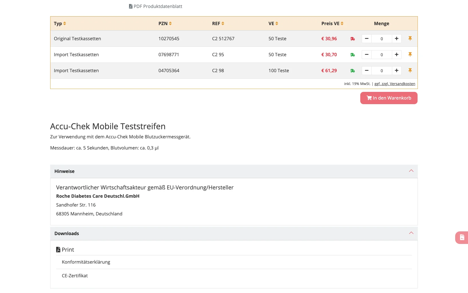 Screenshot-Beleg: Servoprax — Kriterium 4.2 Tech. Dokumente downloadbar