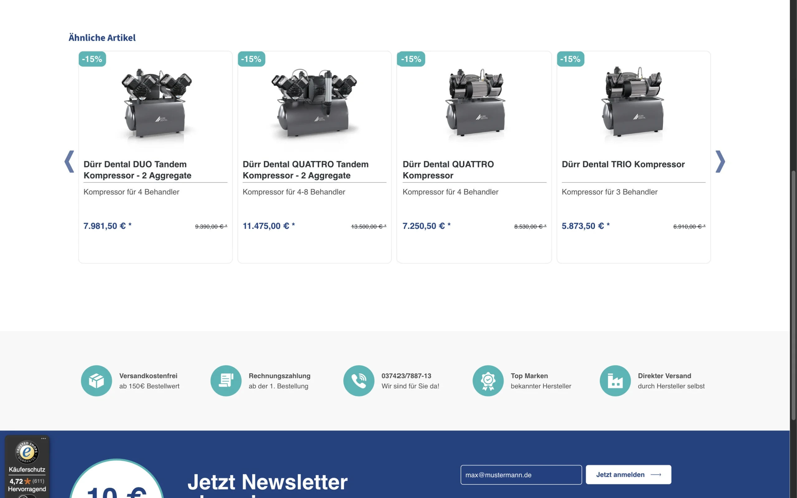 Screenshot-Beleg: Dentalkauf24 — Kriterium 4.9 Passende Produkte & Zubehör