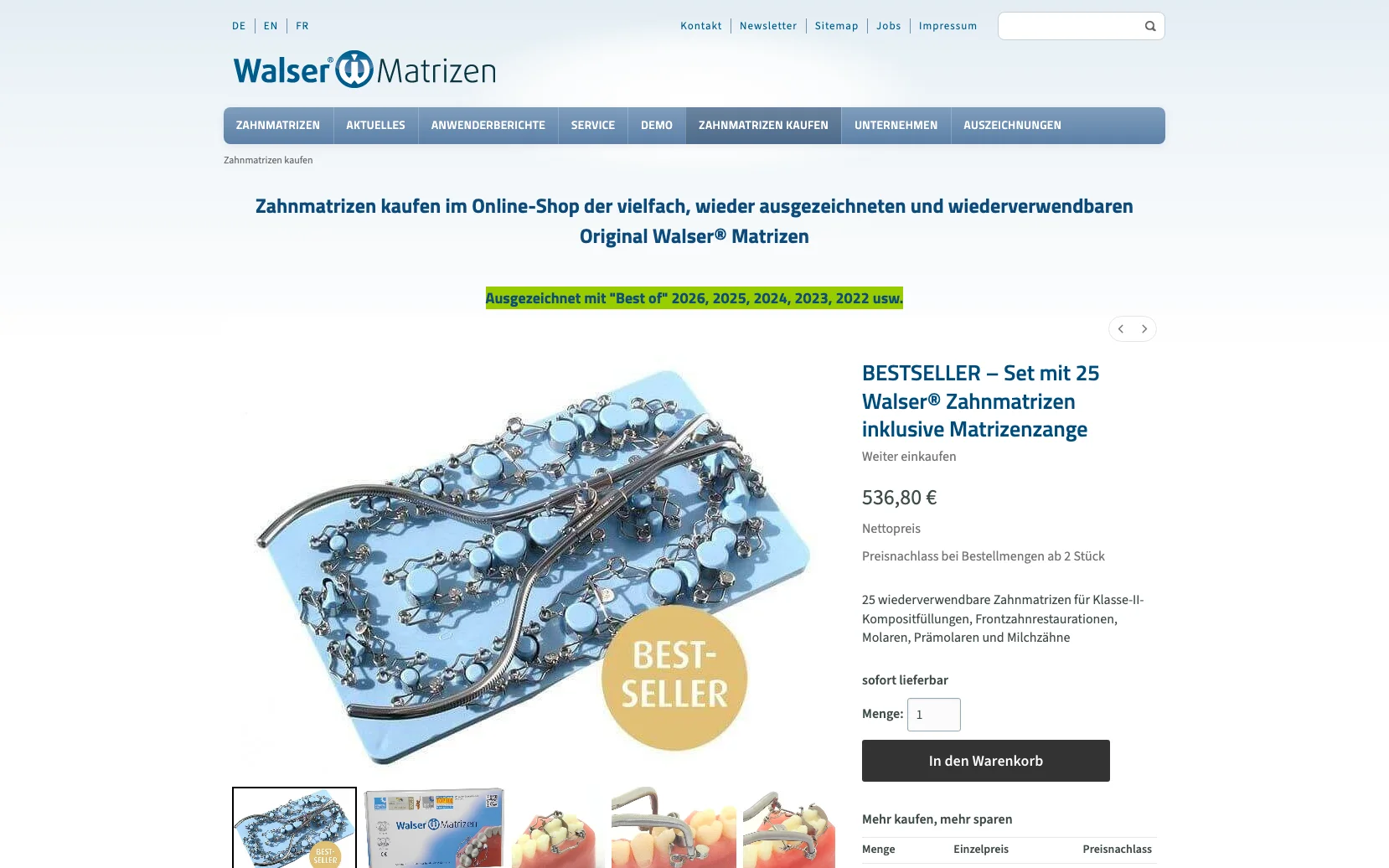 Screenshot-Beleg: Dr. Walser Dental GmbH — Kriterium 5.1 „Wo kaufen"-Info auf Site