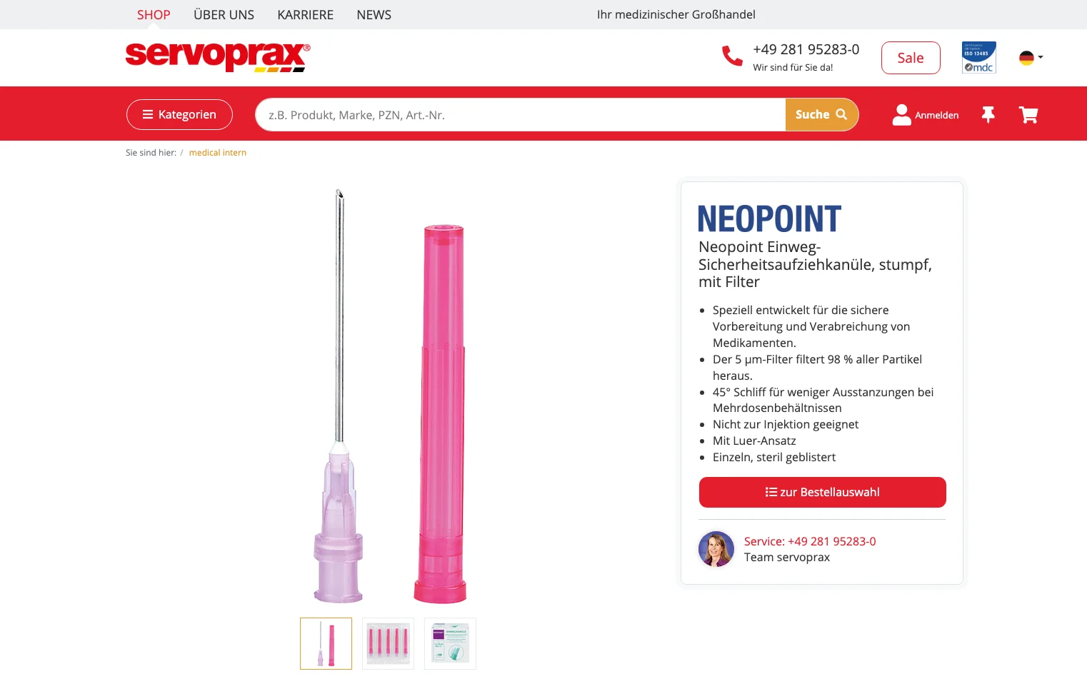 Screenshot-Beleg: Servoprax — Kriterium 2.1 Suchfeld persistent in Top-Bar