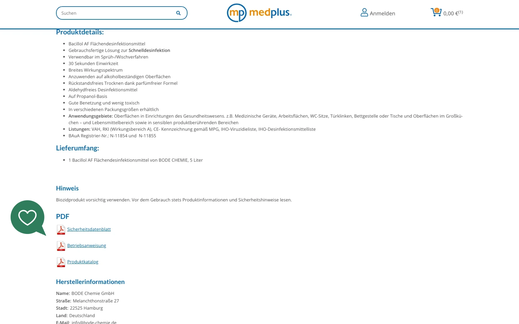 Screenshot-Beleg: medplus24 — Kriterium 4.2 Tech. Dokumente downloadbar