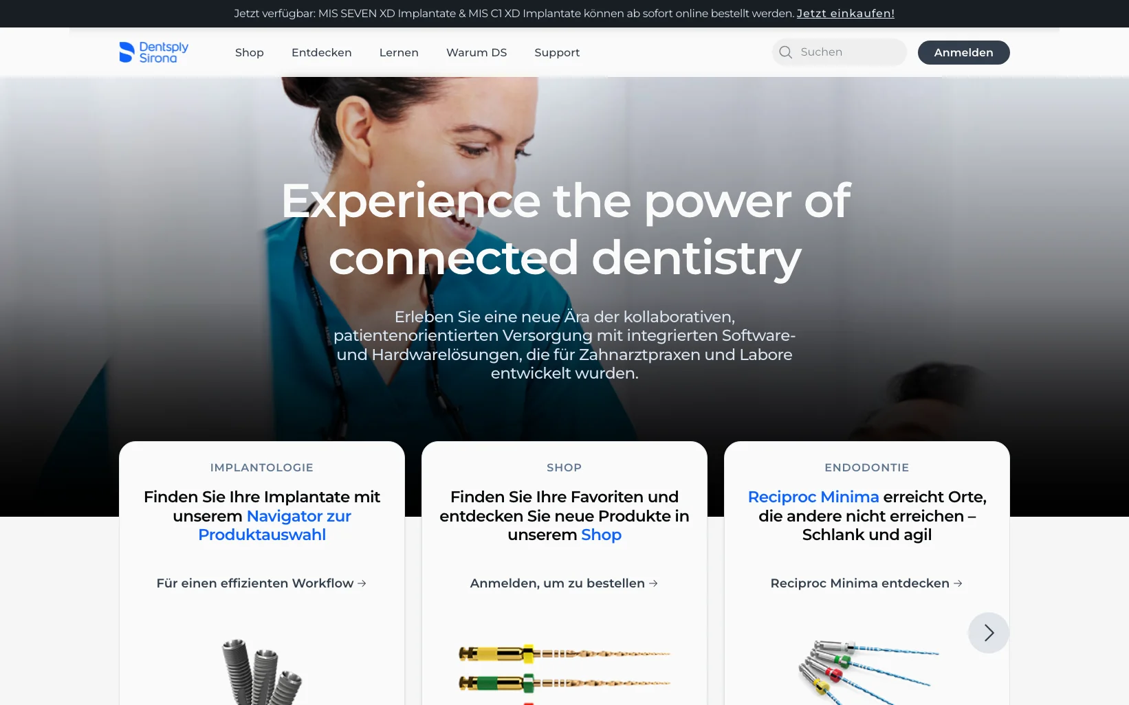 Screenshot-Beleg: Dentsply Sirona — Kriterium 1.4 Design & Gesamteindruck