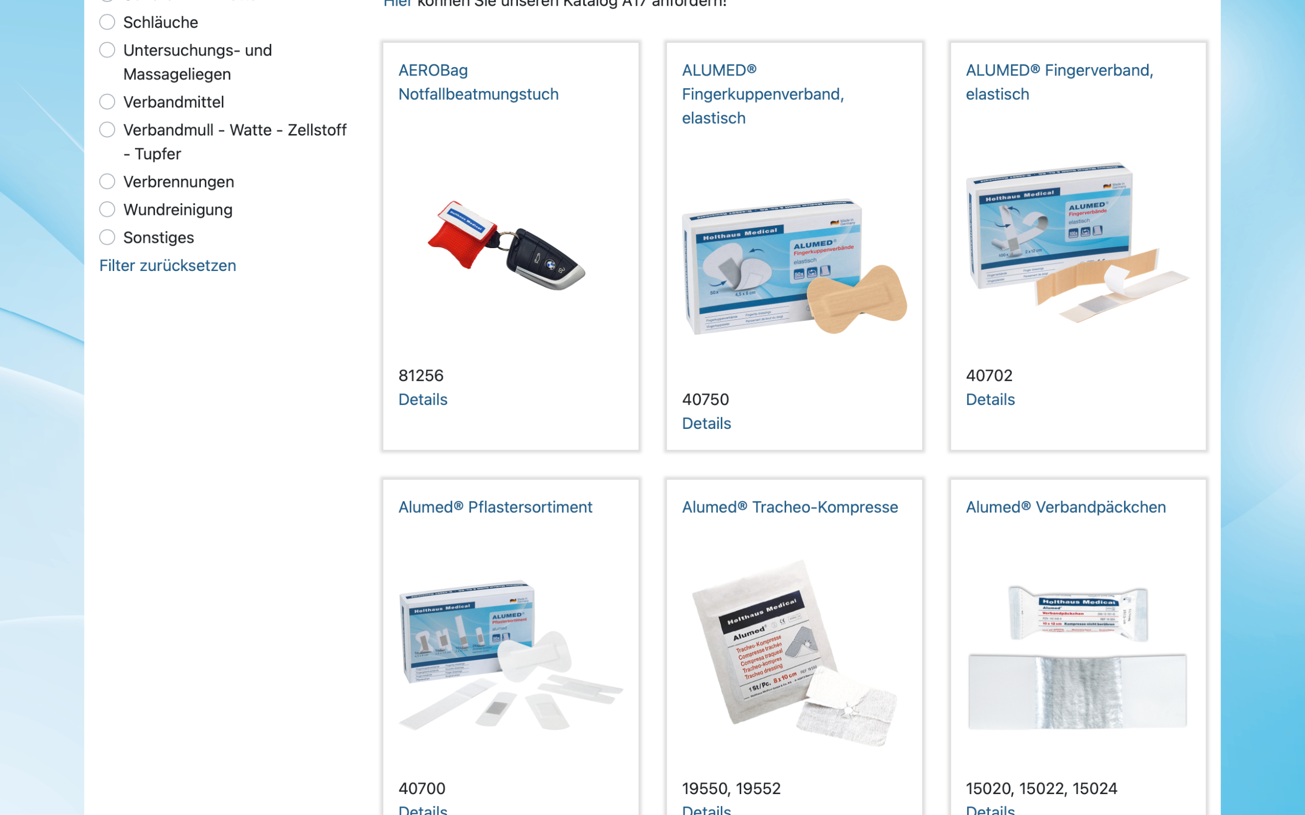 Screenshot-Beleg: Holthaus Medical — Kriterium 1.1 Öffentlicher Katalog-Zugang