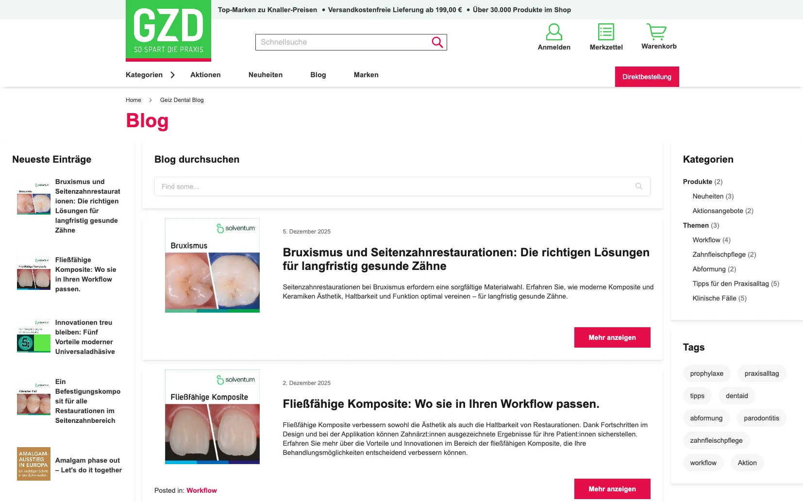 Screenshot-Beleg: Geiz Dental — Kriterium 6.7 Content-/Ratgeber-Bereich