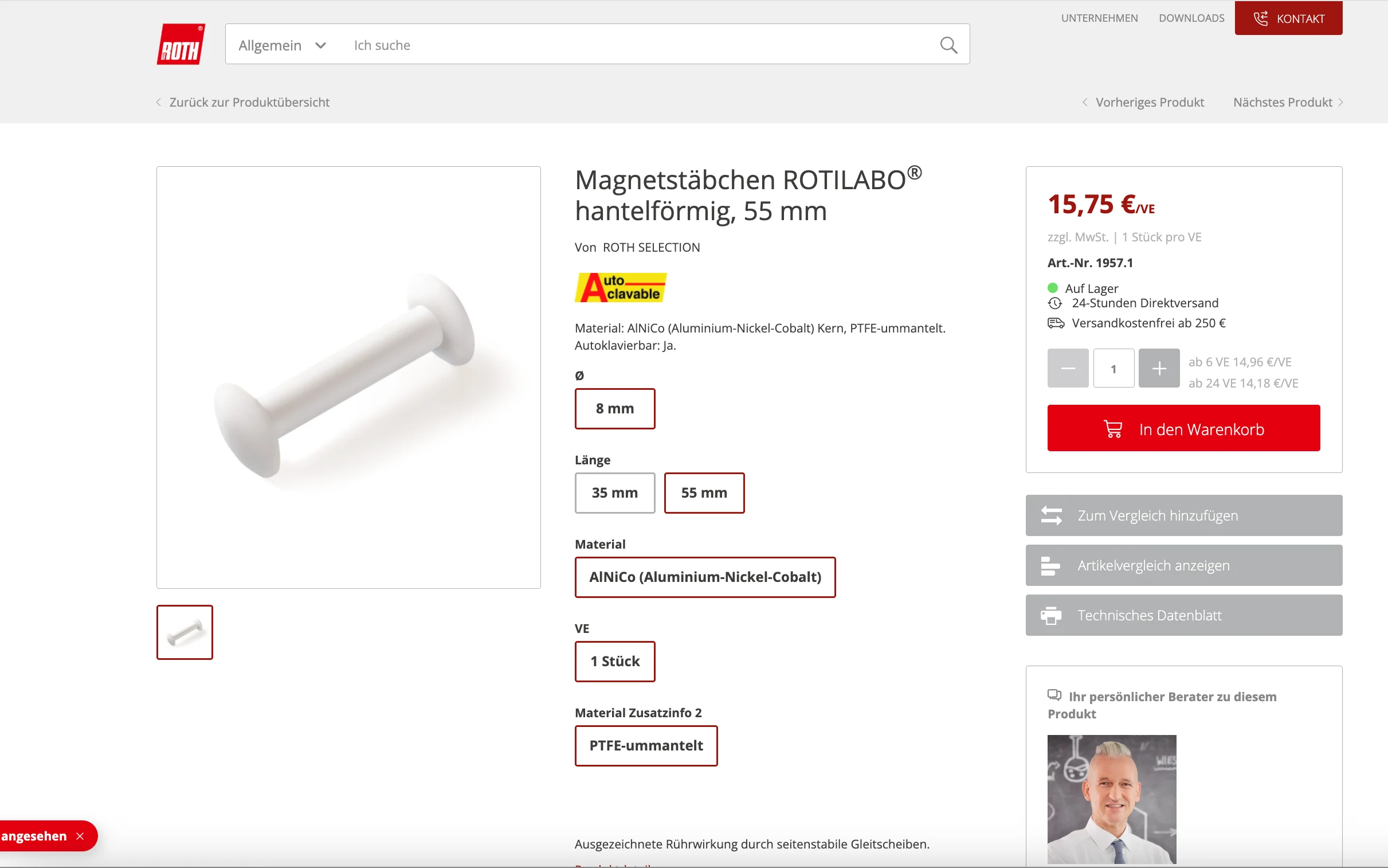 Screenshot-Beleg: Carl Roth — Kriterium 4.1 Mehrere Bilder + Zoom (360°)
