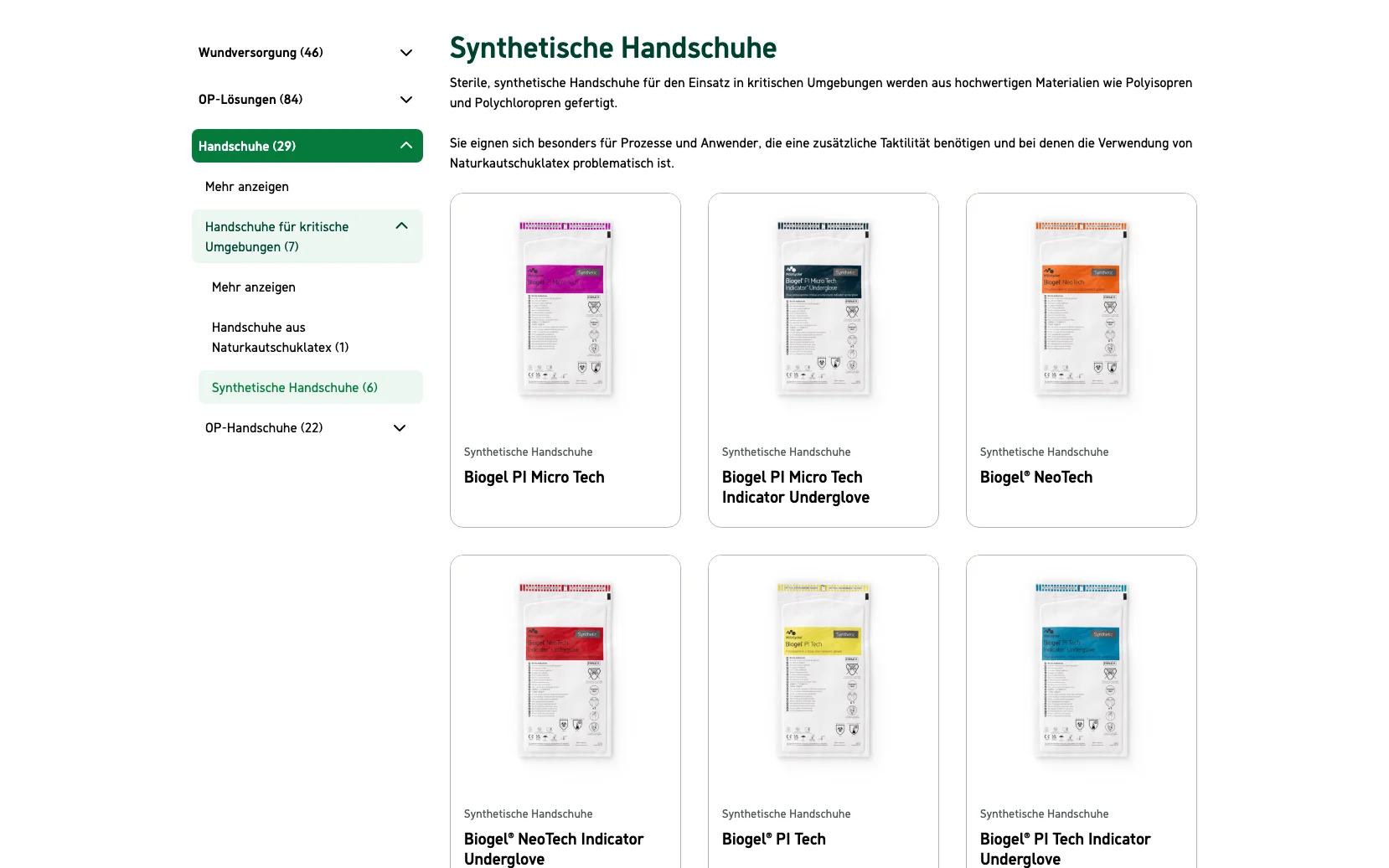 Screenshot-Beleg: Mölnlycke Health Care — Kriterium 1.1 Öffentlicher Katalog-Zugang