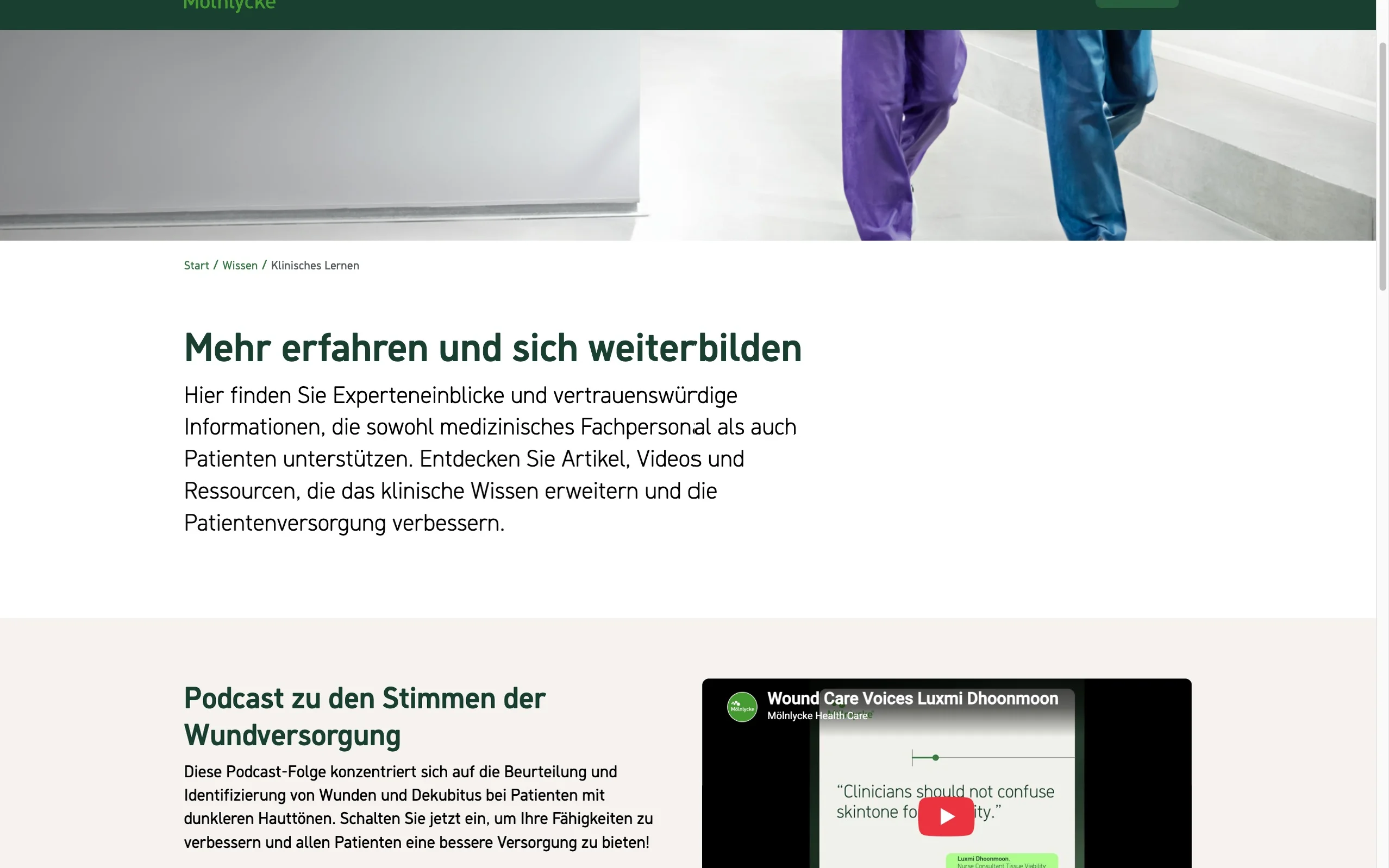 Screenshot-Beleg: Mölnlycke Health Care — Kriterium 6.4 Schulungs- / Education-Hub