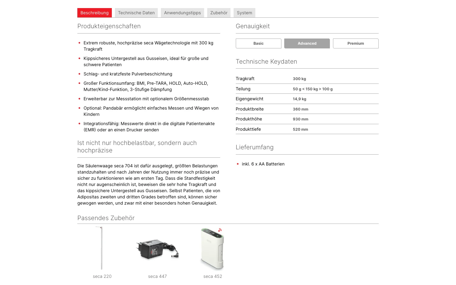 Screenshot-Beleg: SECA — Kriterium 4.3 Strukturierte Produktinformation