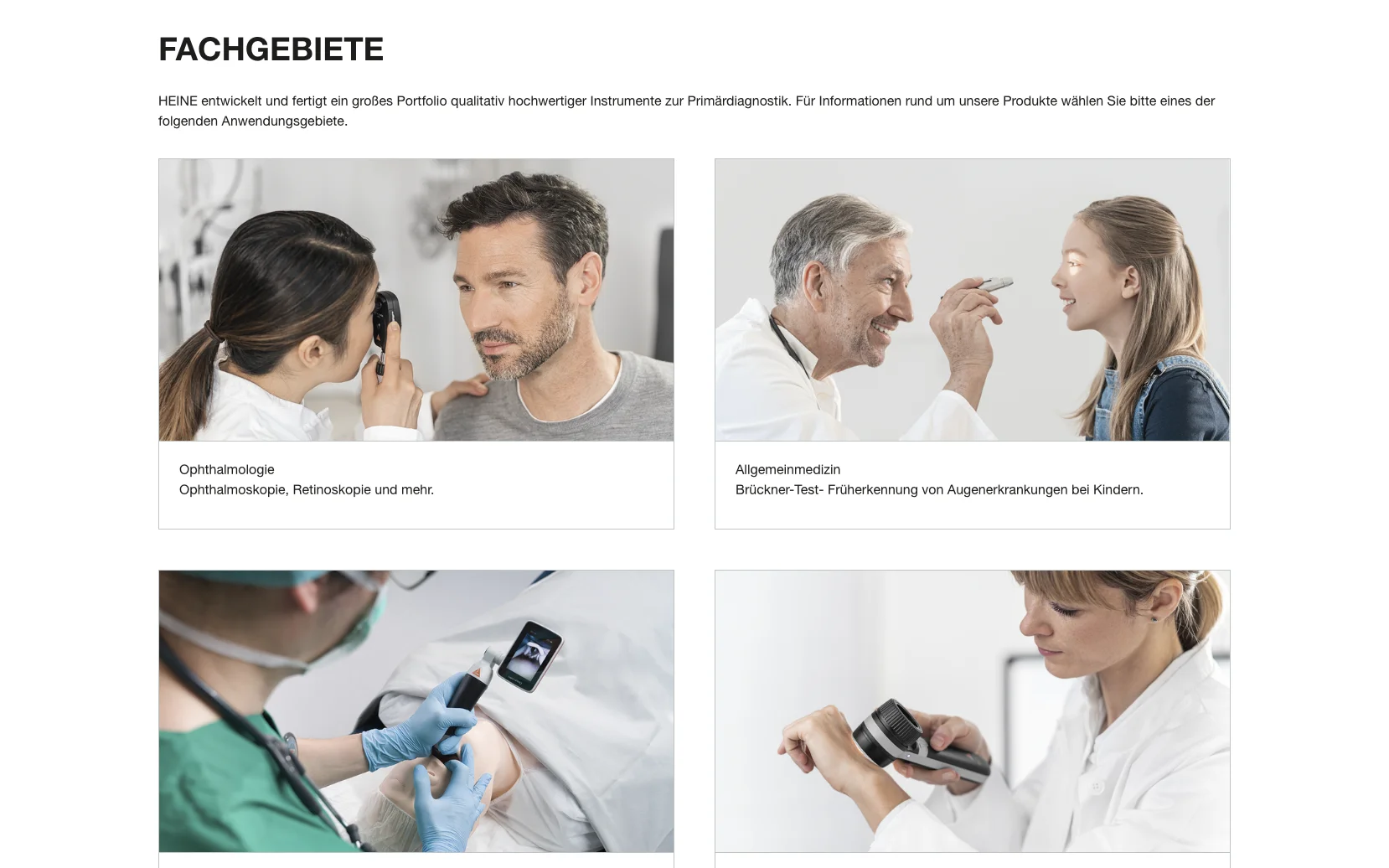 Screenshot-Beleg: Heine Optotechnik — Kriterium 2.5 Einstieg über Anwendung