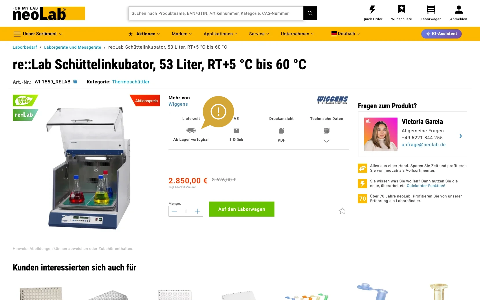 Screenshot-Beleg: neoLab — Kriterium 5.3 Lieferzeit / Verfügbarkeit
