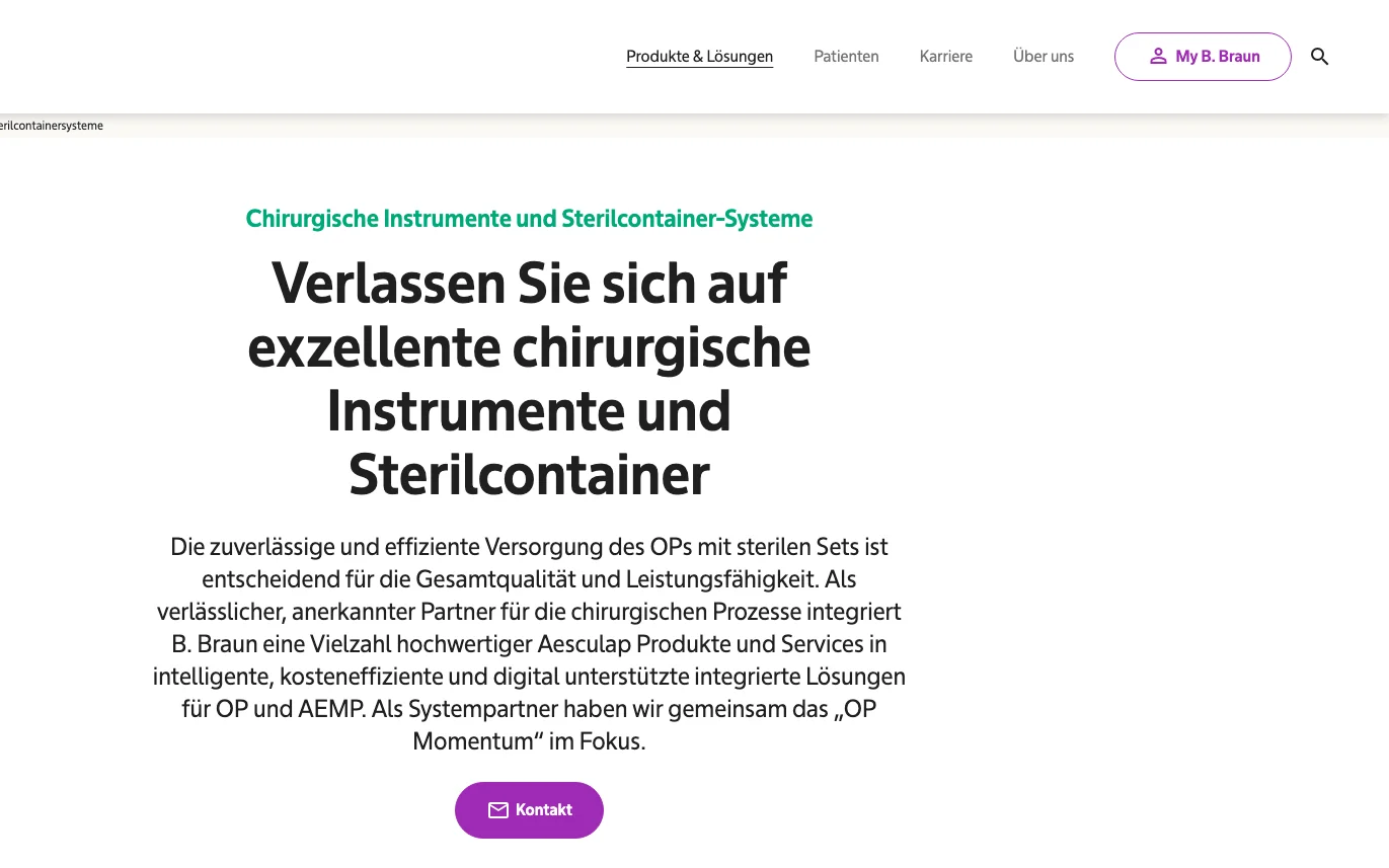 Screenshot-Beleg: B. Braun — Kriterium 2.1 Suchfeld persistent in Top-Bar