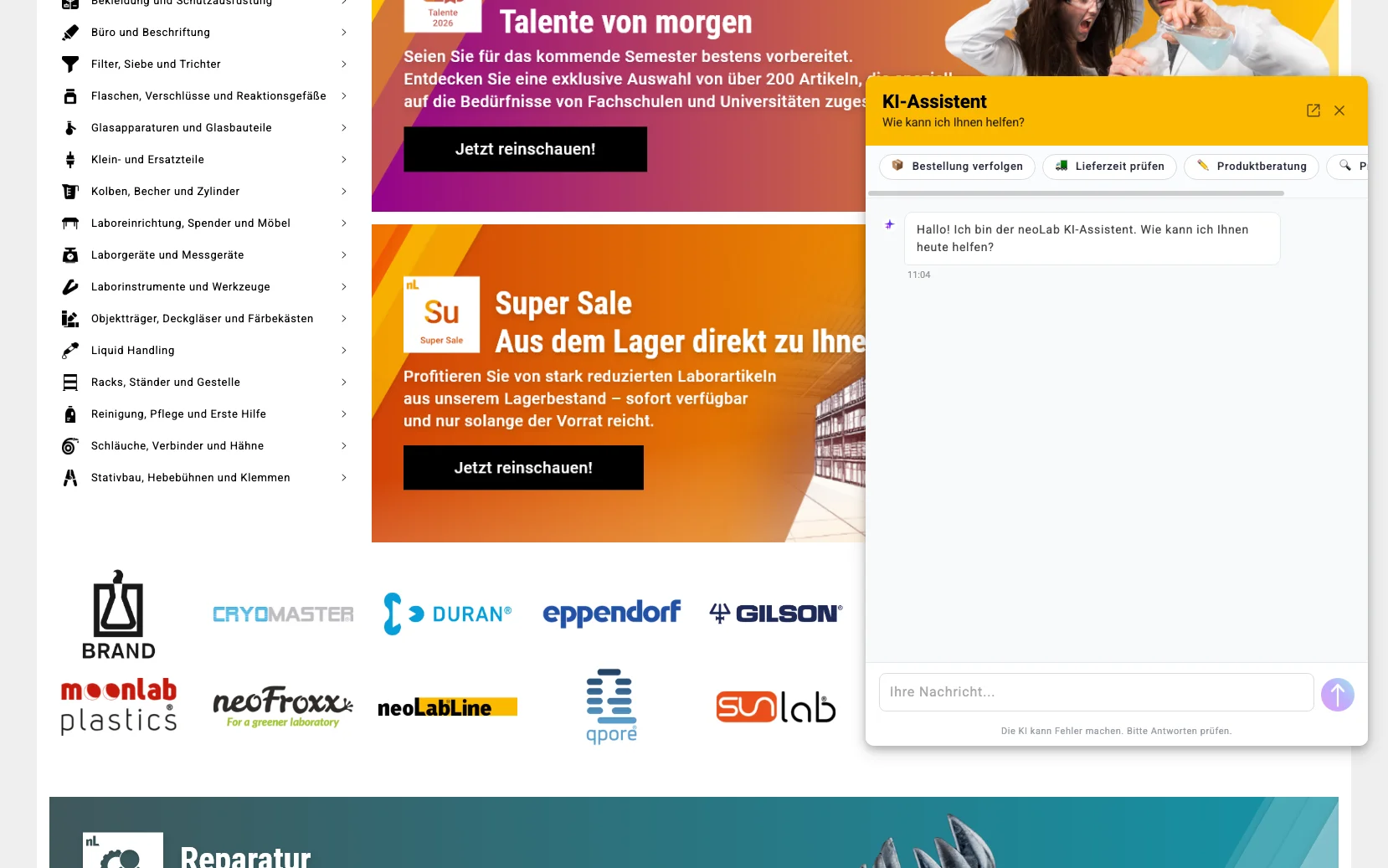 Screenshot-Beleg: neoLab — Kriterium 6.6 KI-Funktionen / KI-Beratung