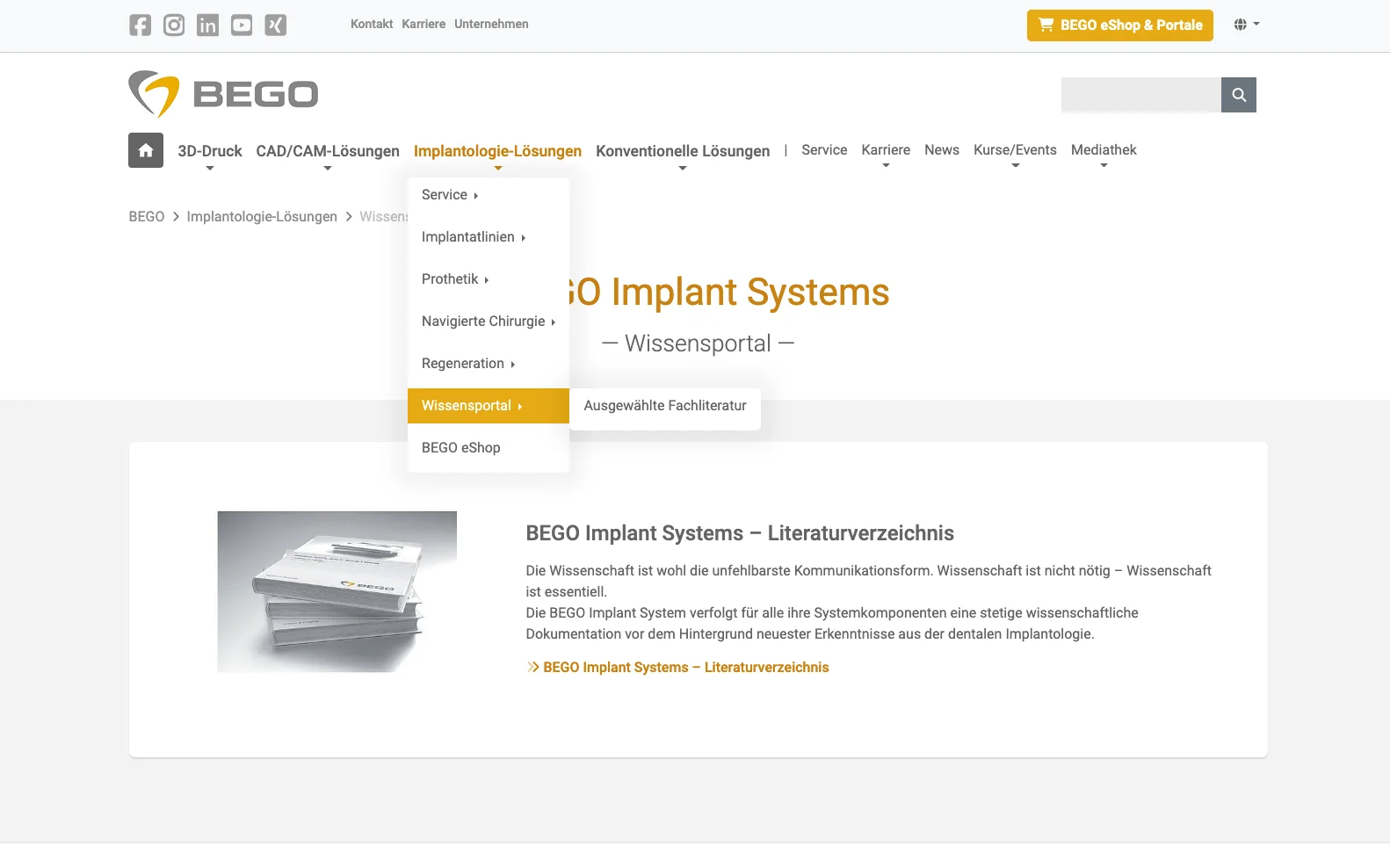 Screenshot-Beleg: BEGO — Kriterium 4.5 Klinische Studien / Evidenz
