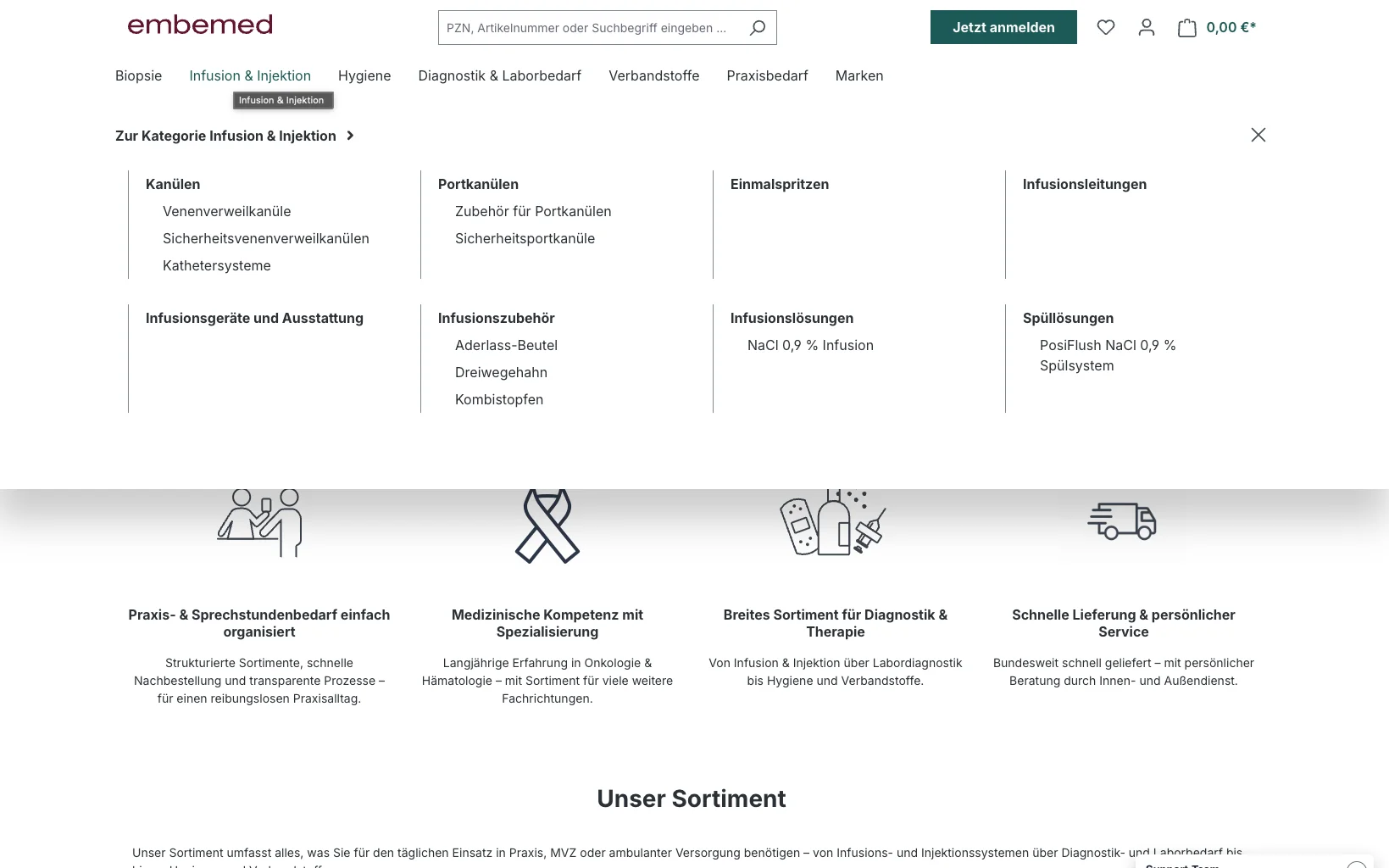 Screenshot-Beleg: embemed — Kriterium 2.4 Mega-Menü / Hauptnavigation