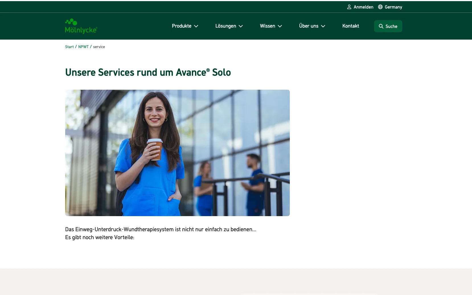 Screenshot-Beleg: Mölnlycke Health Care — Kriterium 6.5 Service- / Wartungs-Bereich