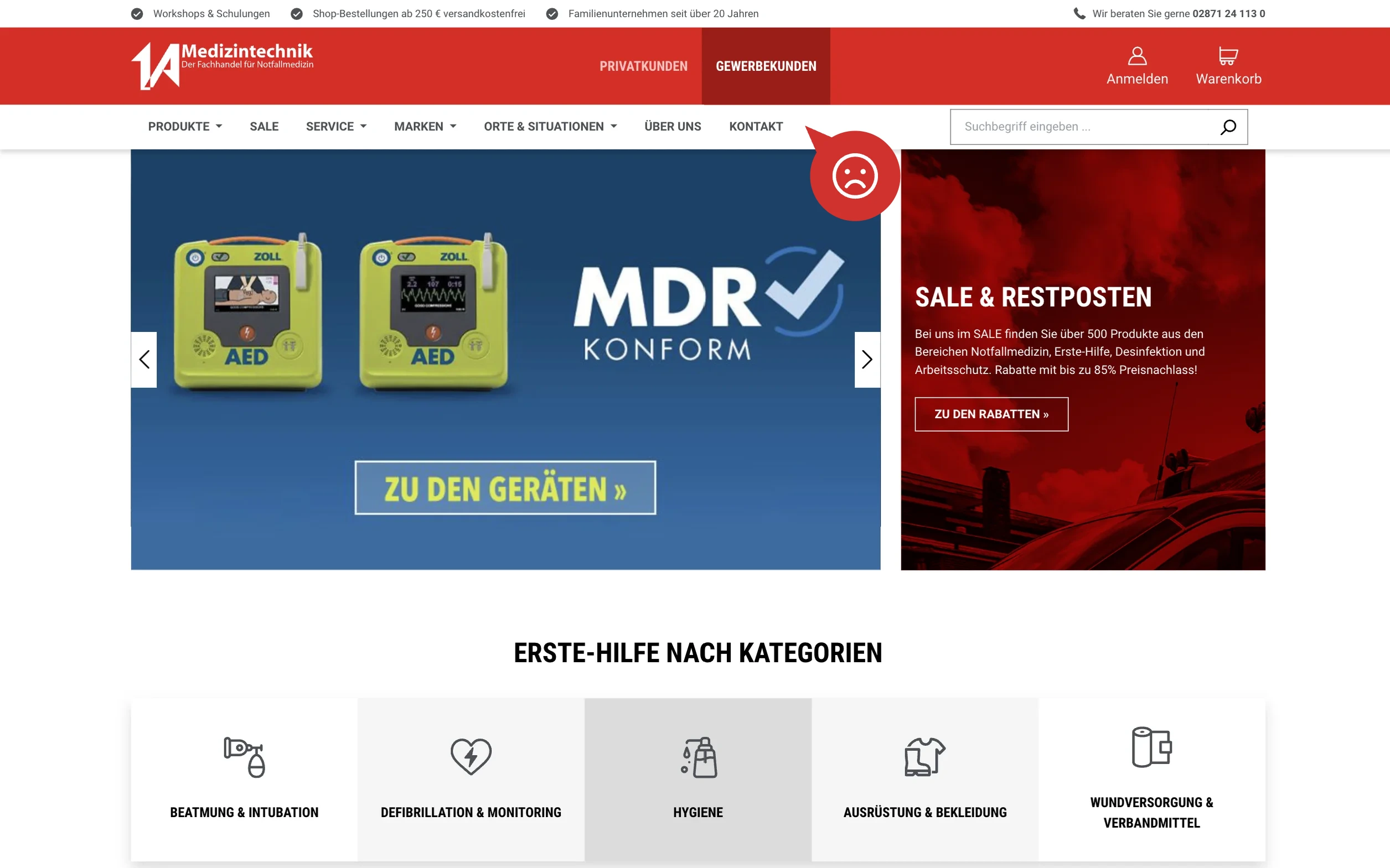 Screenshot-Beleg: 1a-medizintechnik — Kriterium 5.4 Schnellbestellung per Artikelnr.