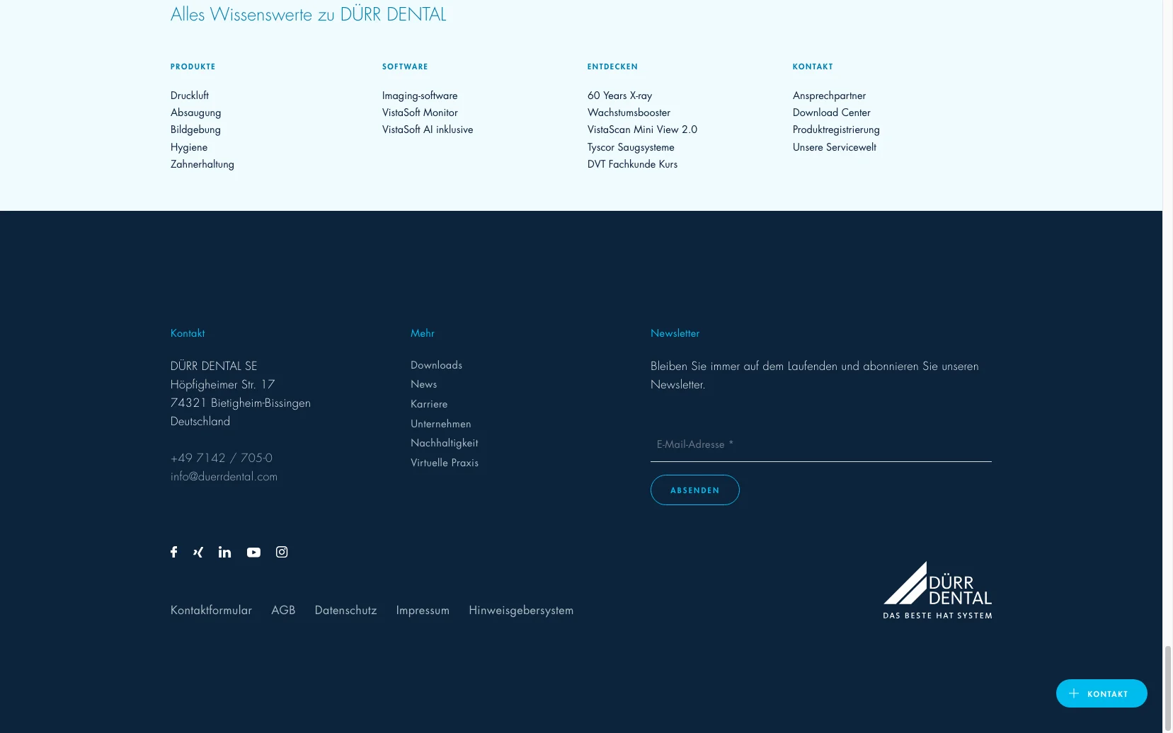 Screenshot-Beleg: Dürr Dental — Kriterium 6.1 Kontaktmöglichkeiten präsent