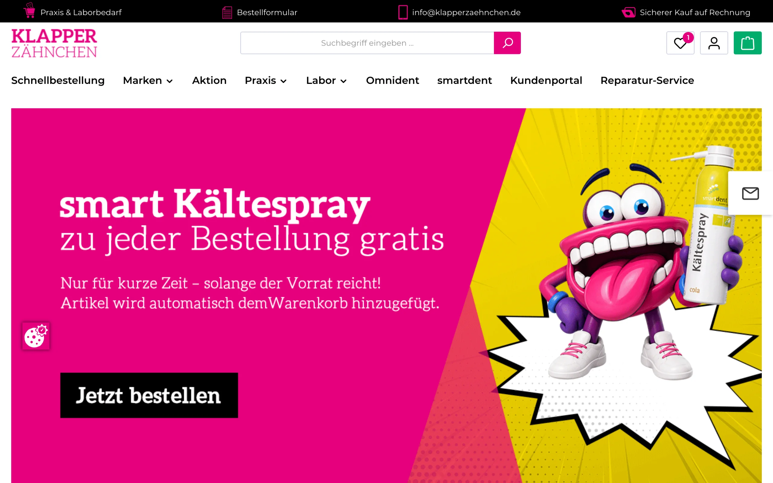 Screenshot-Beleg: Klapperzähnchen — Kriterium 1.4 Design & Gesamteindruck