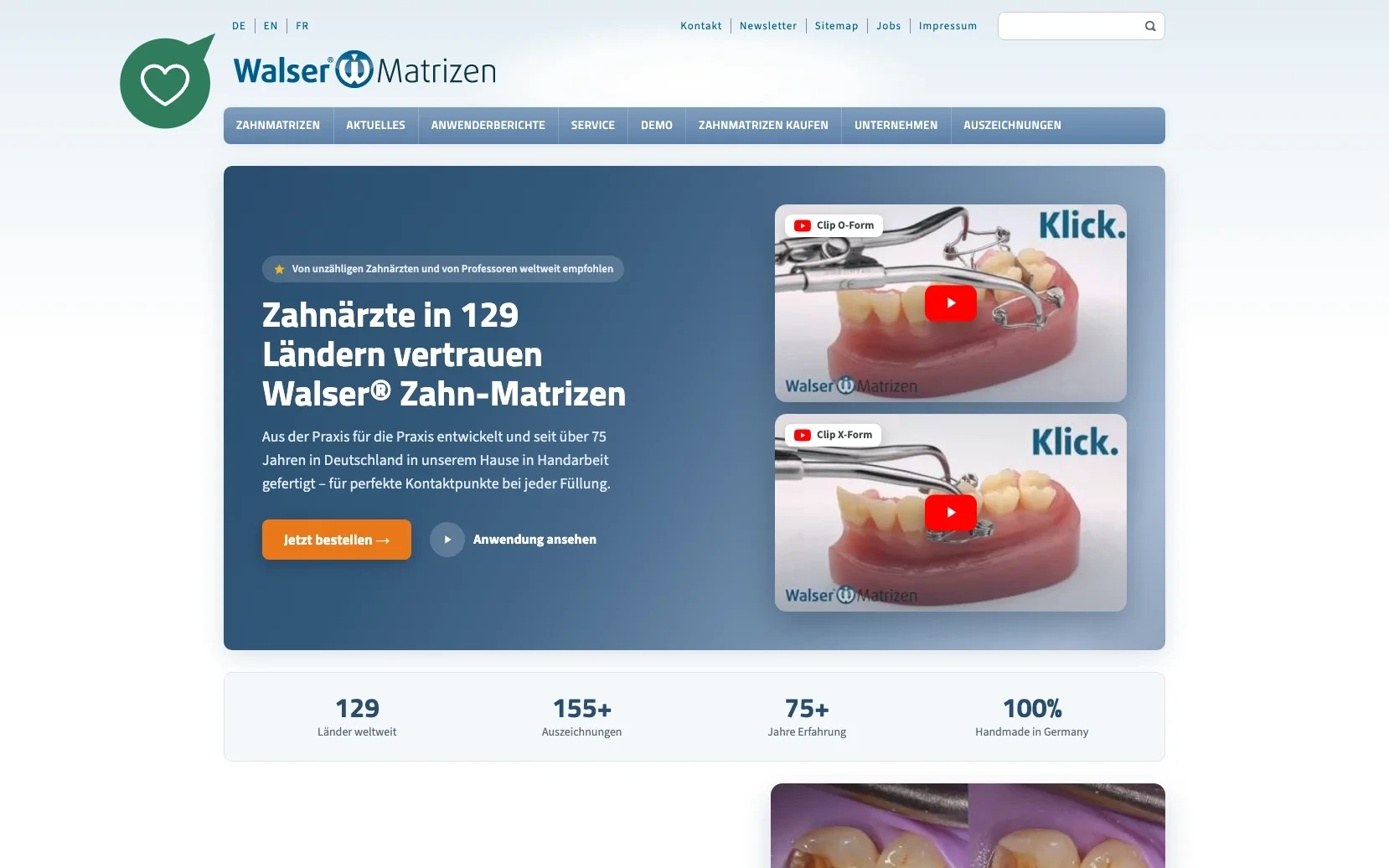 Screenshot-Beleg: Dr. Walser Dental GmbH — Kriterium 1.5 Sprachauswahl