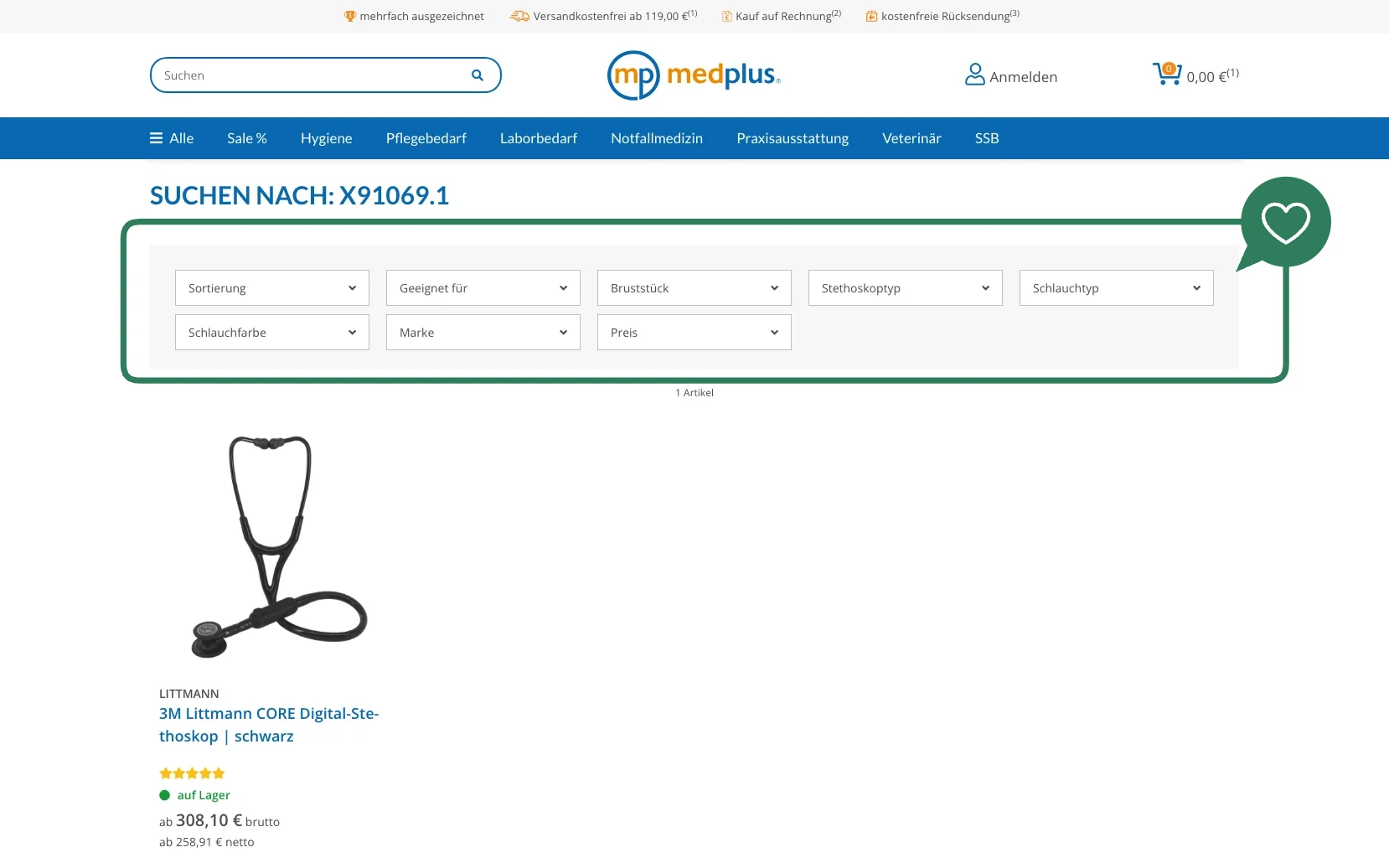 Screenshot-Beleg: medplus24 — Kriterium 3.1 Filter in der Produktliste (Anzahl)