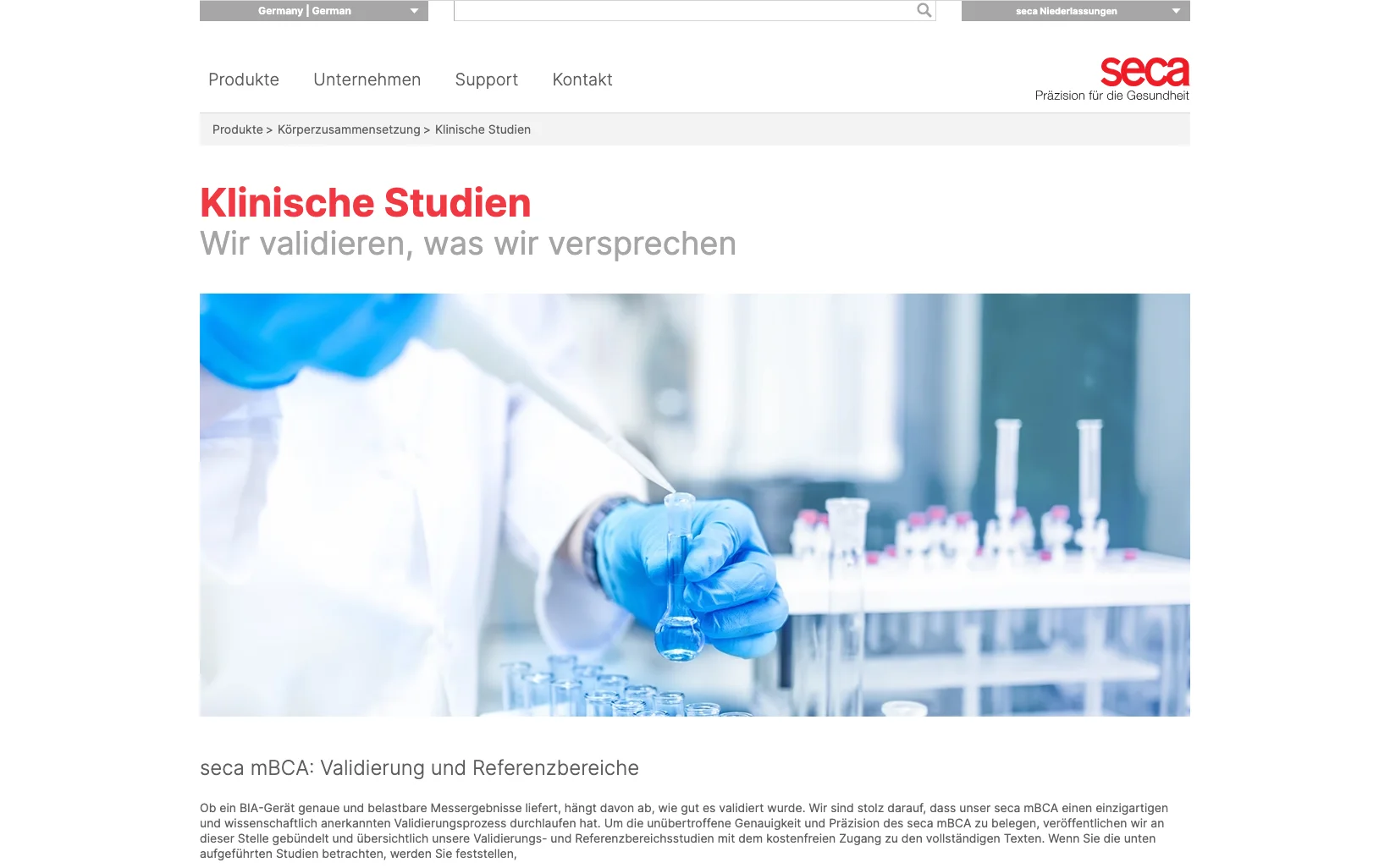 Screenshot-Beleg: SECA — Kriterium 4.5 Klinische Studien / Evidenz
