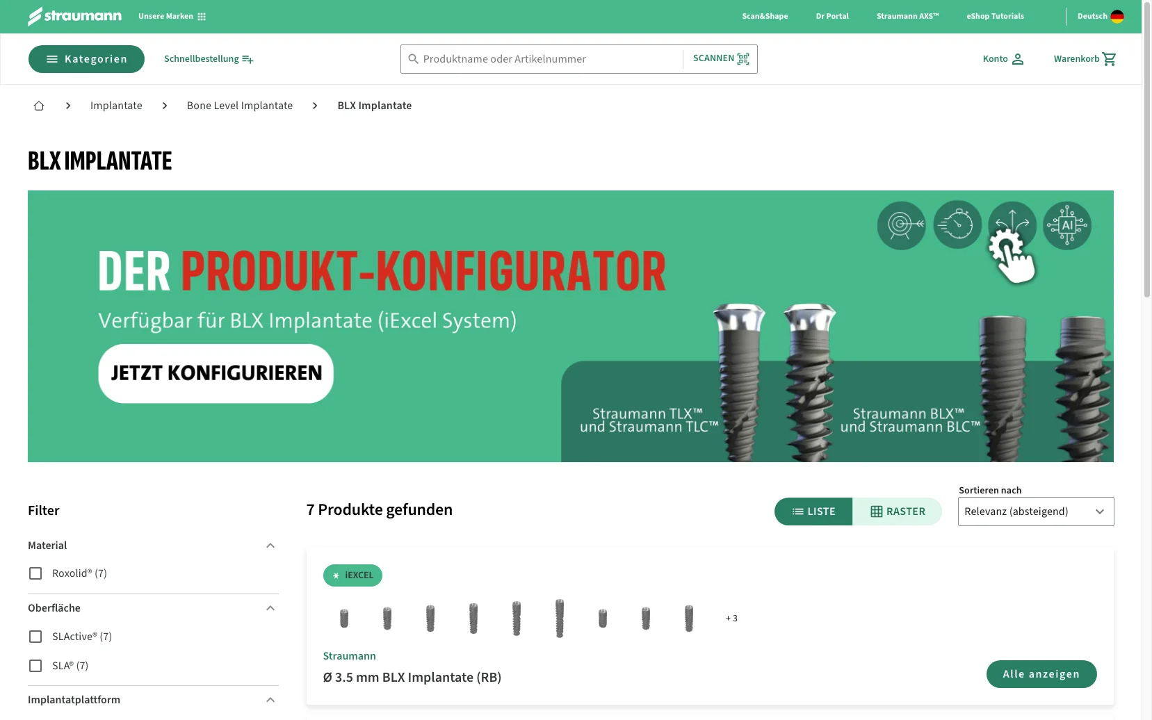 Screenshot-Beleg: Straumann Group — Kriterium 2.1 Suchfeld persistent in Top-Bar