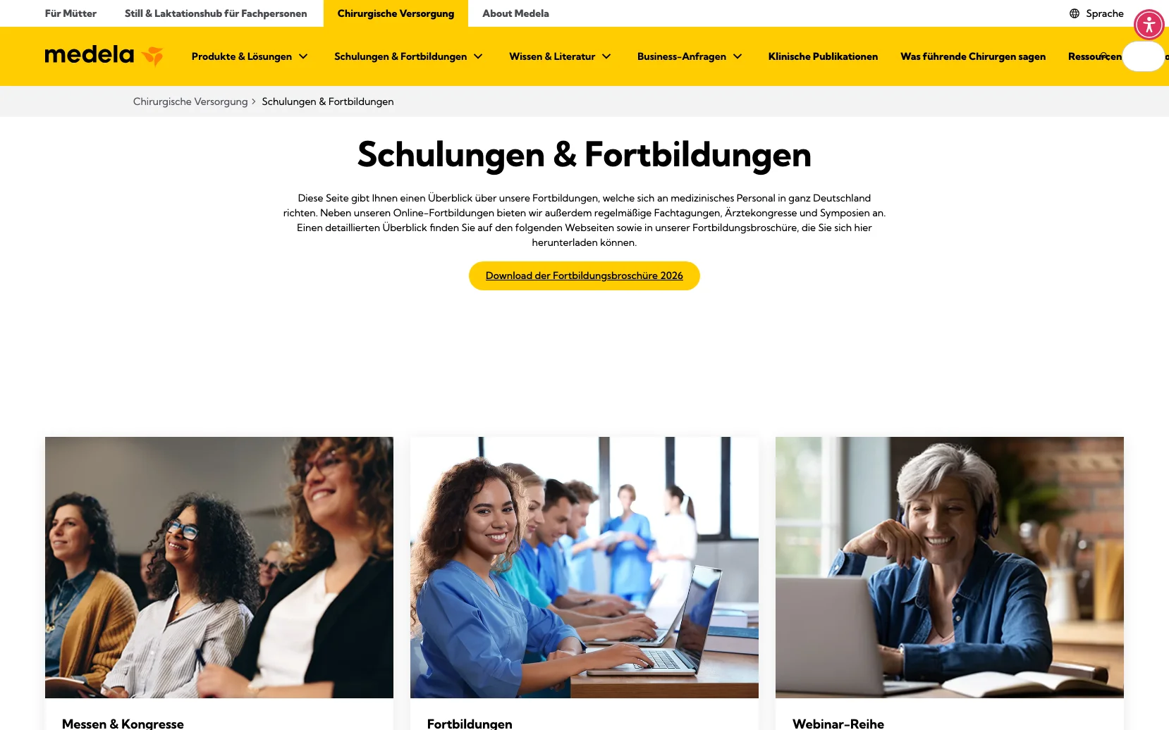Screenshot-Beleg: Medela — Kriterium 6.4 Schulungs- / Education-Hub