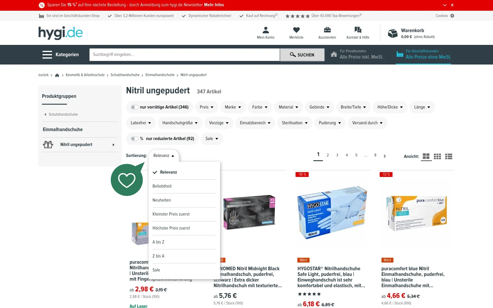 Beleg zu Kriterium 3.2: hygi.de