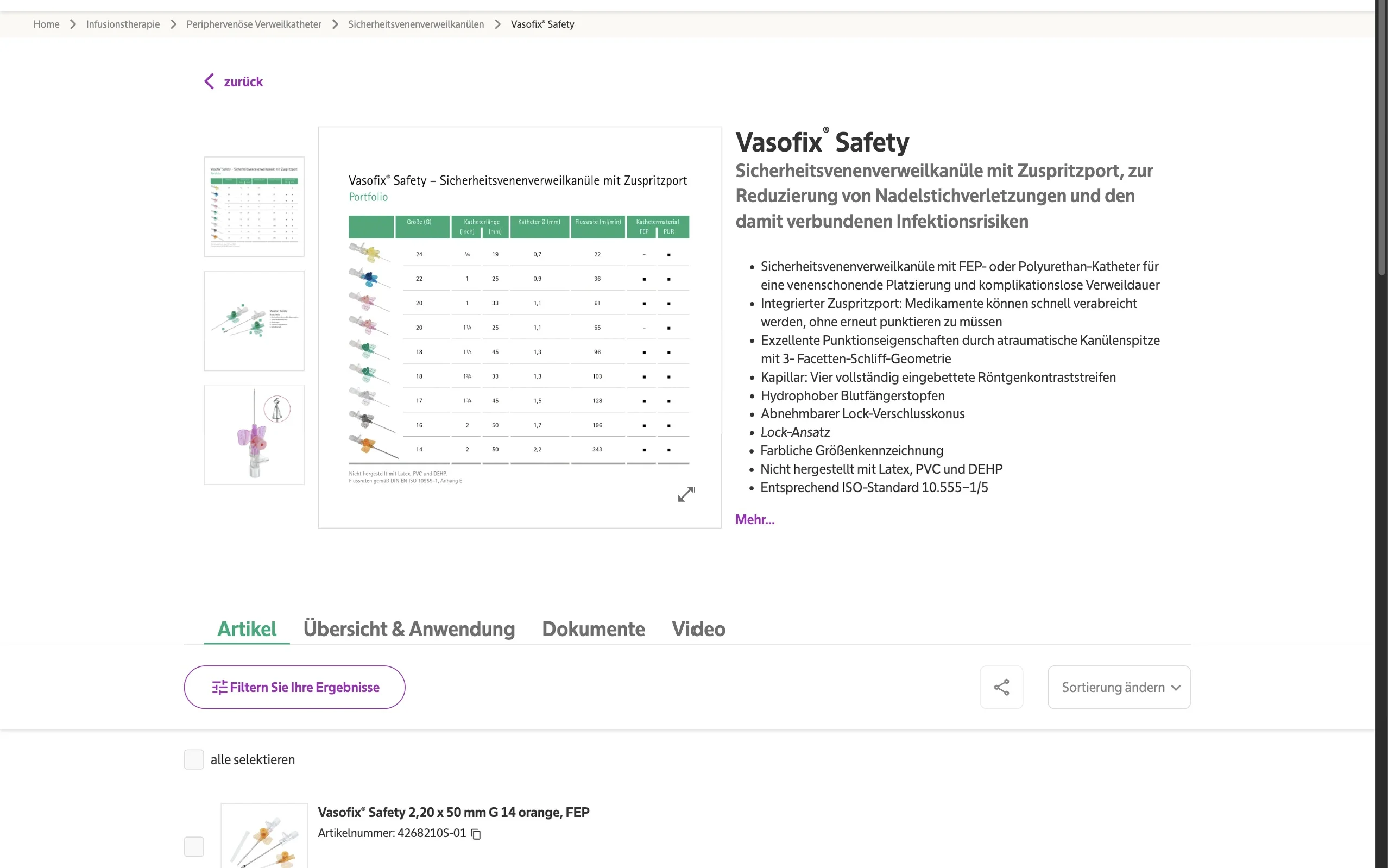 Screenshot-Beleg: B. Braun — Kriterium 4.3 Strukturierte Produktinformation