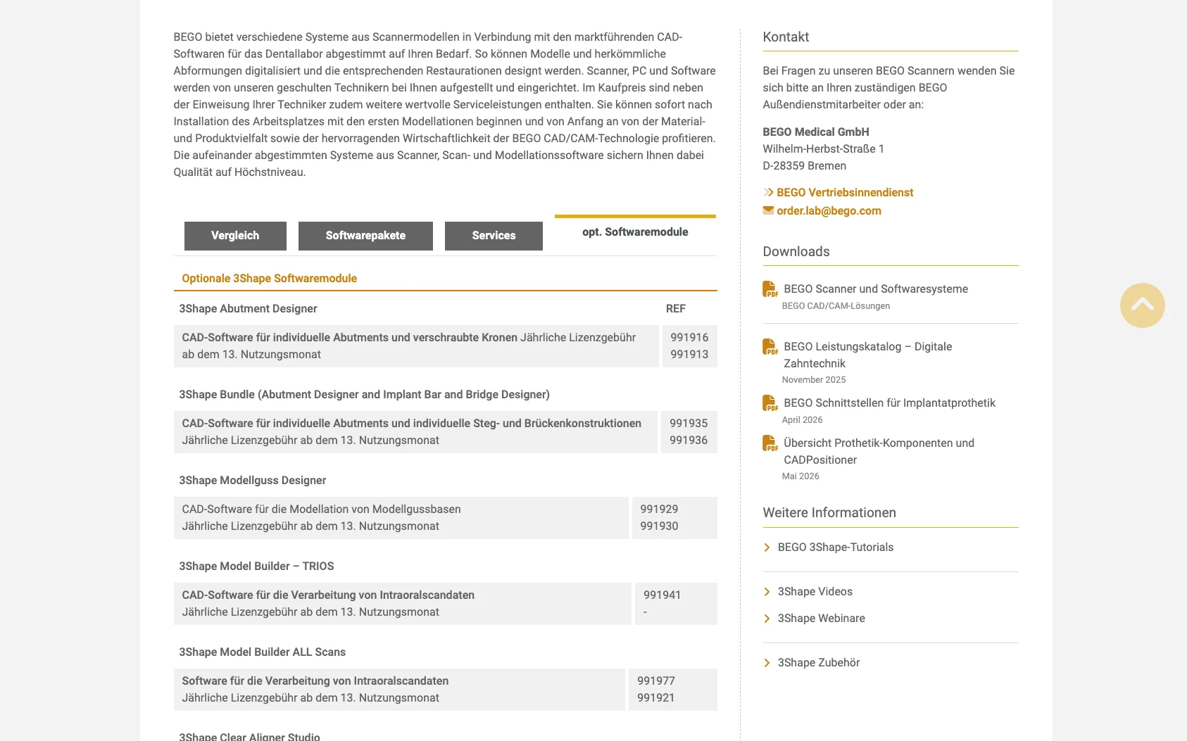 Screenshot-Beleg: BEGO — Kriterium 4.2 Tech. Dokumente downloadbar