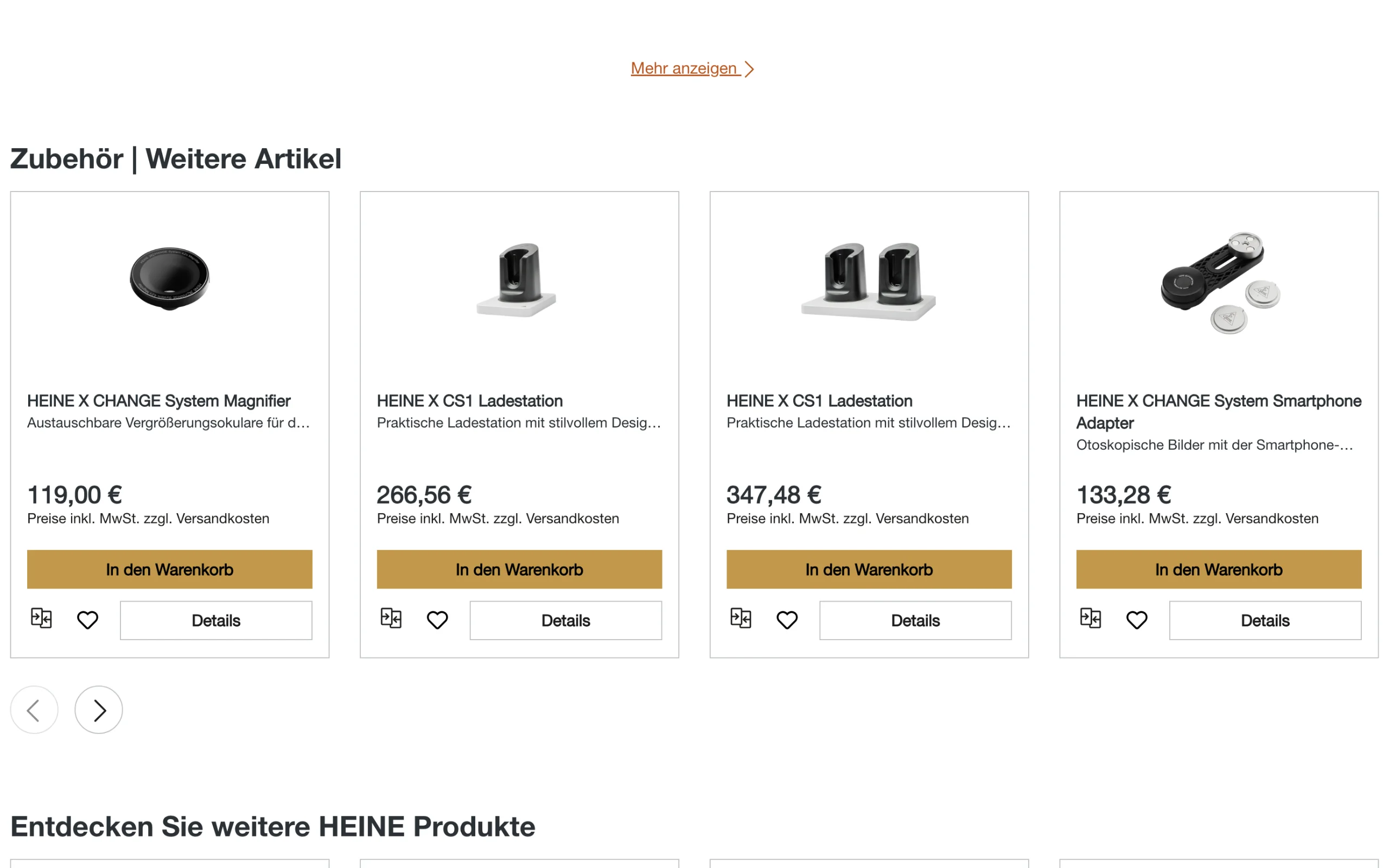 Screenshot-Beleg: Heine Optotechnik — Kriterium 1.1 Öffentlicher Katalog-Zugang