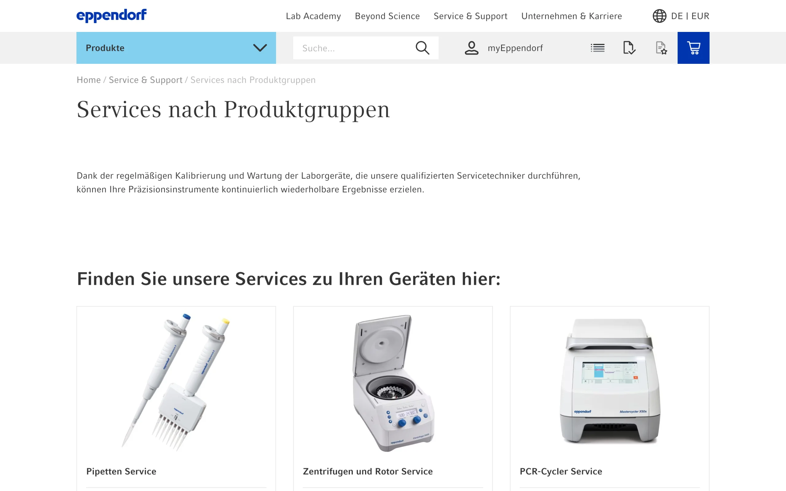 Screenshot-Beleg: Eppendorf — Kriterium 6.5 Service- / Wartungs-Bereich