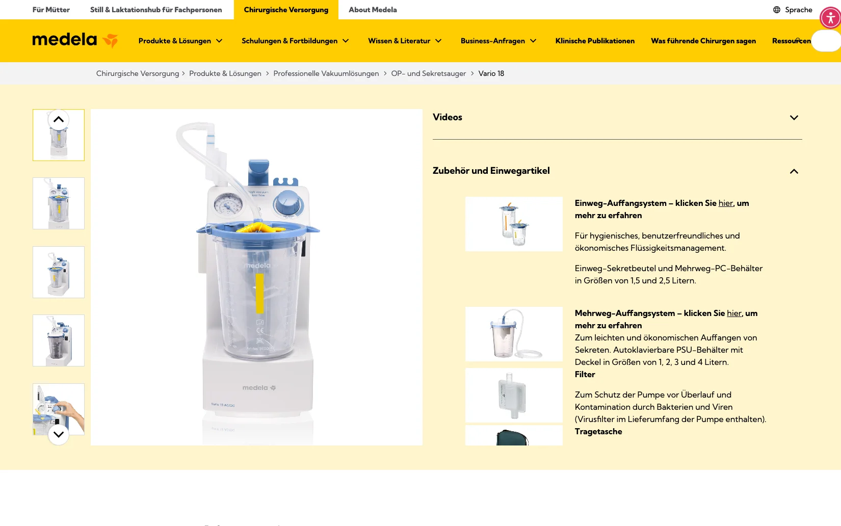 Screenshot-Beleg: Medela — Kriterium 4.9 Passende Produkte & Zubehör