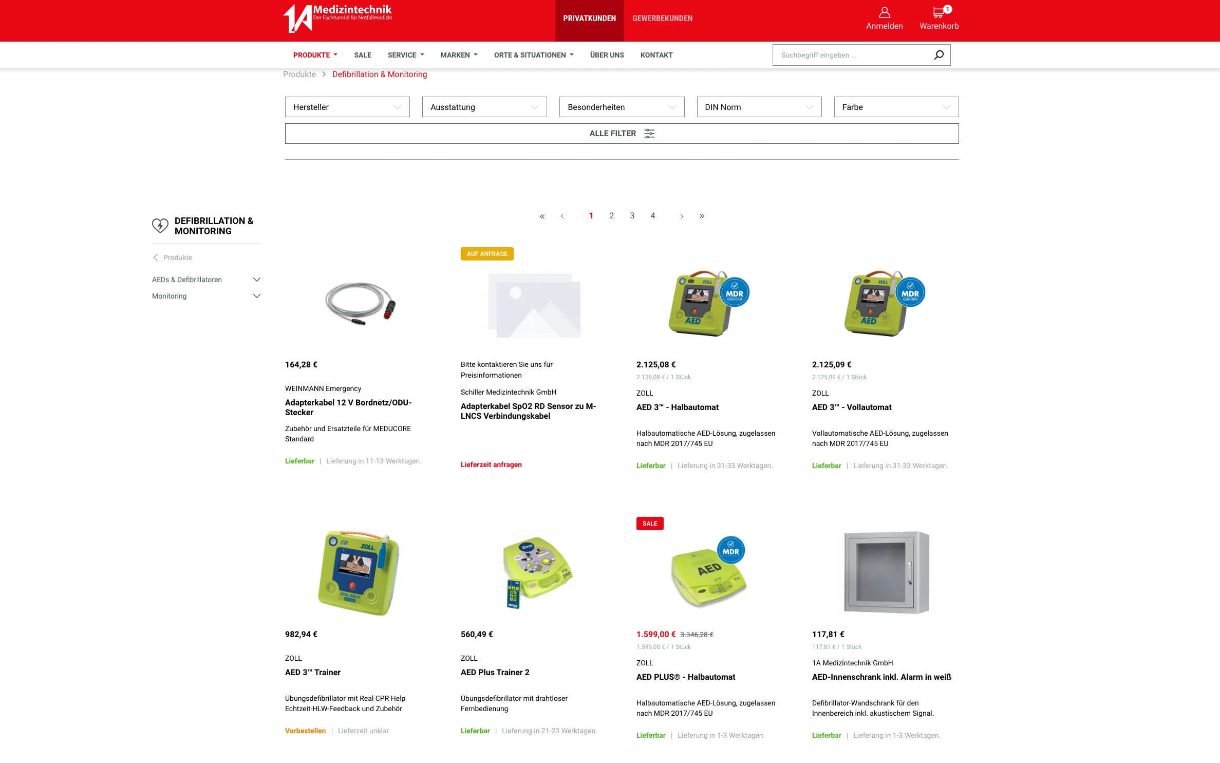 Screenshot-Beleg: 1a-medizintechnik — Kriterium 3.2 Sortieroptionen