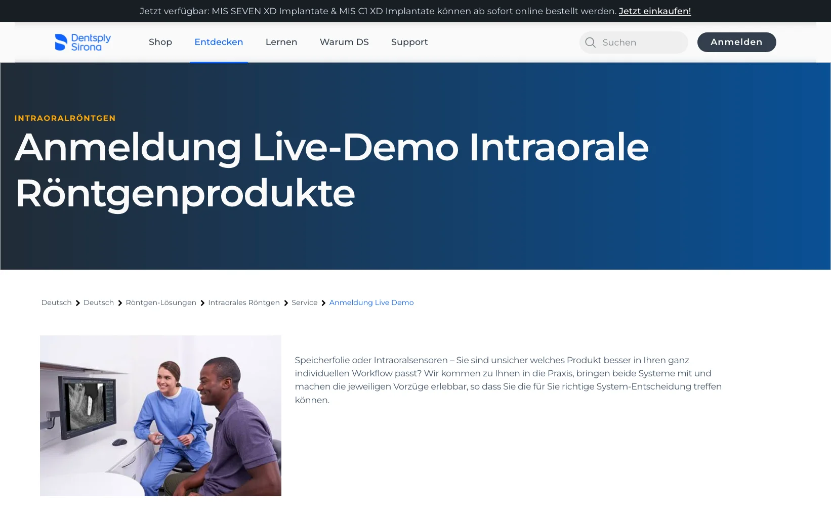 Screenshot-Beleg: Dentsply Sirona — Kriterium 4.10 Demo / Trial / Probe anforderbar