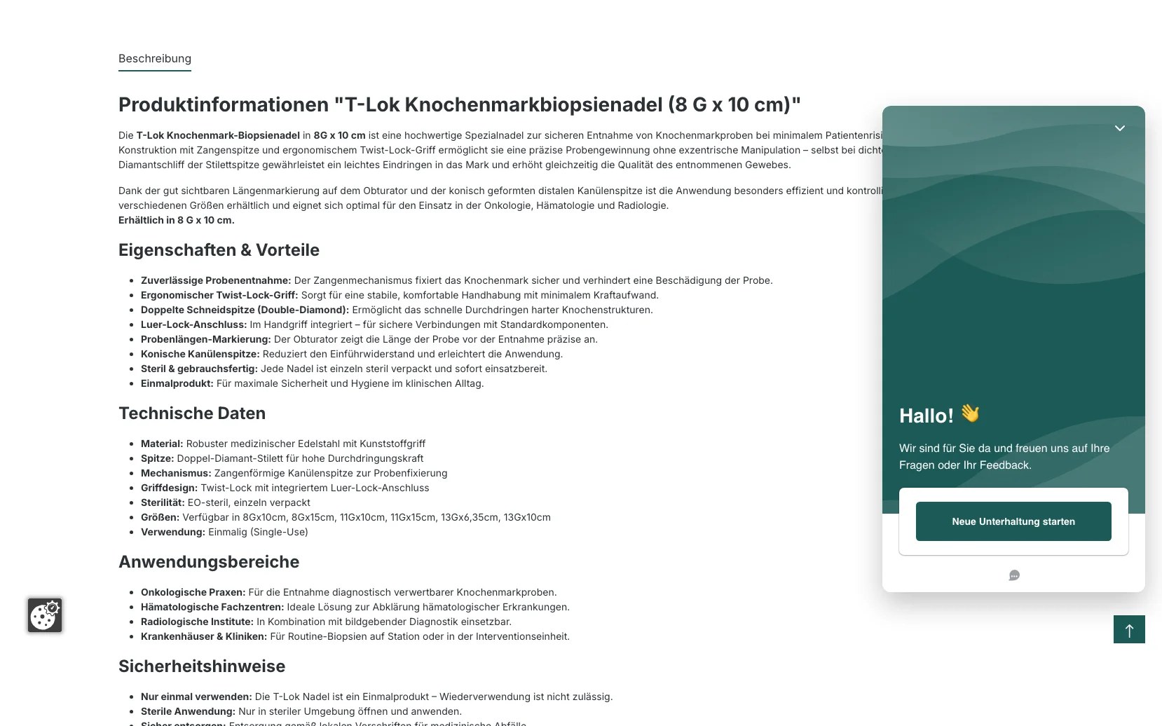 Screenshot-Beleg: embemed — Kriterium 6.2 Live-Chat oder Chatbot