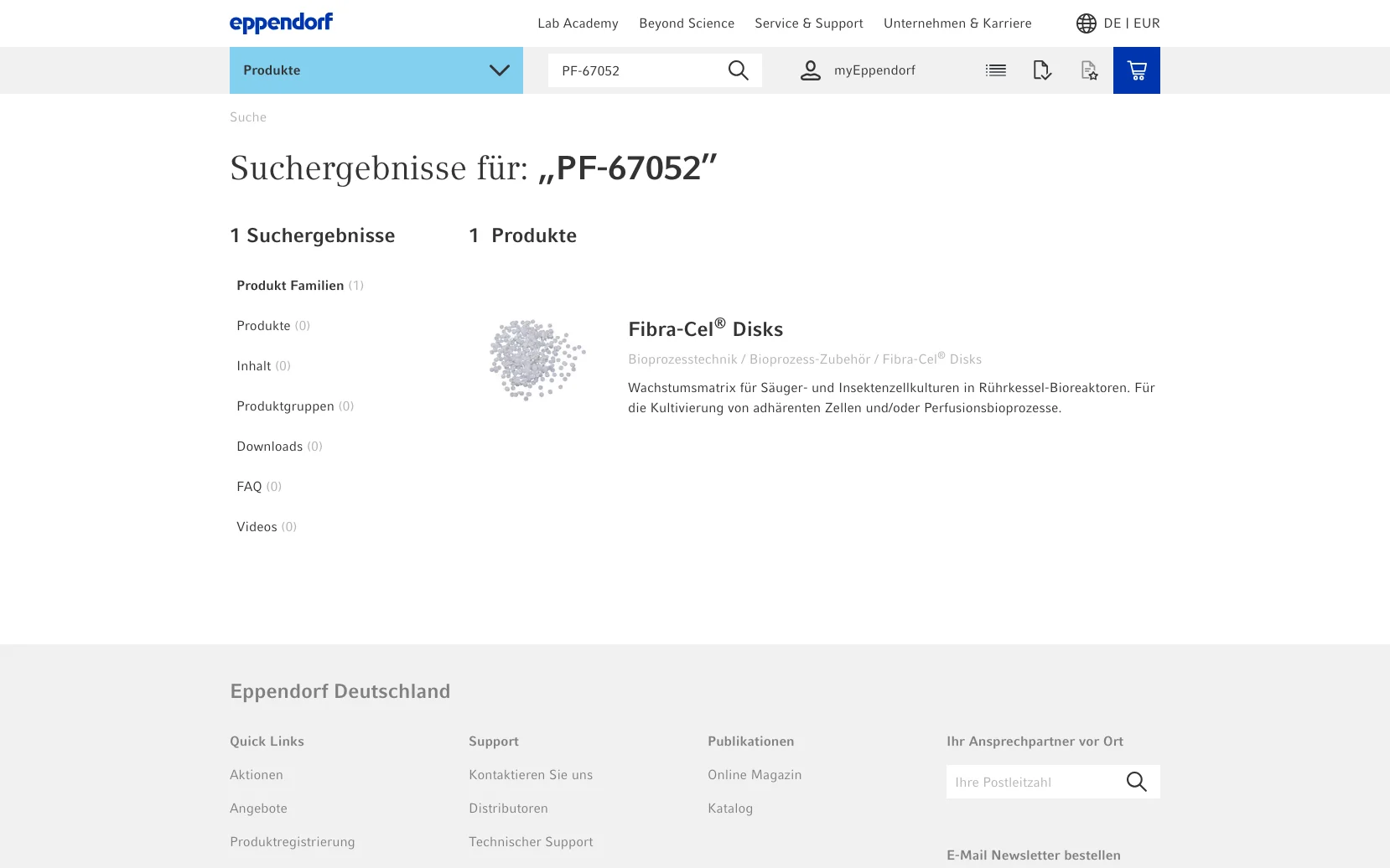 Screenshot-Beleg: Eppendorf — Kriterium 2.2 Suche per Artikelnr./PZN/REF
