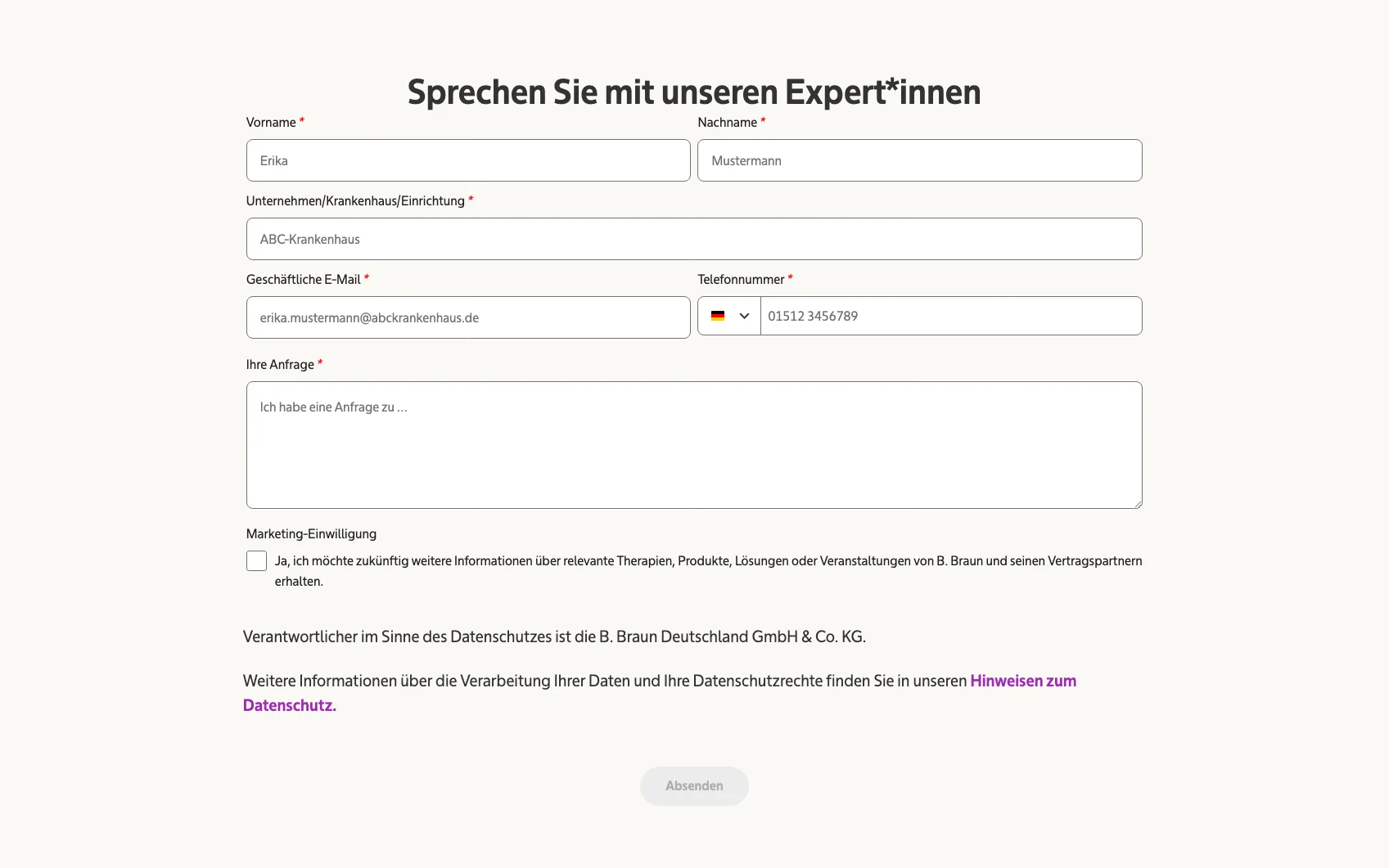 Screenshot-Beleg: B. Braun — Kriterium 5.1 „Wo kaufen"-Info auf Site
